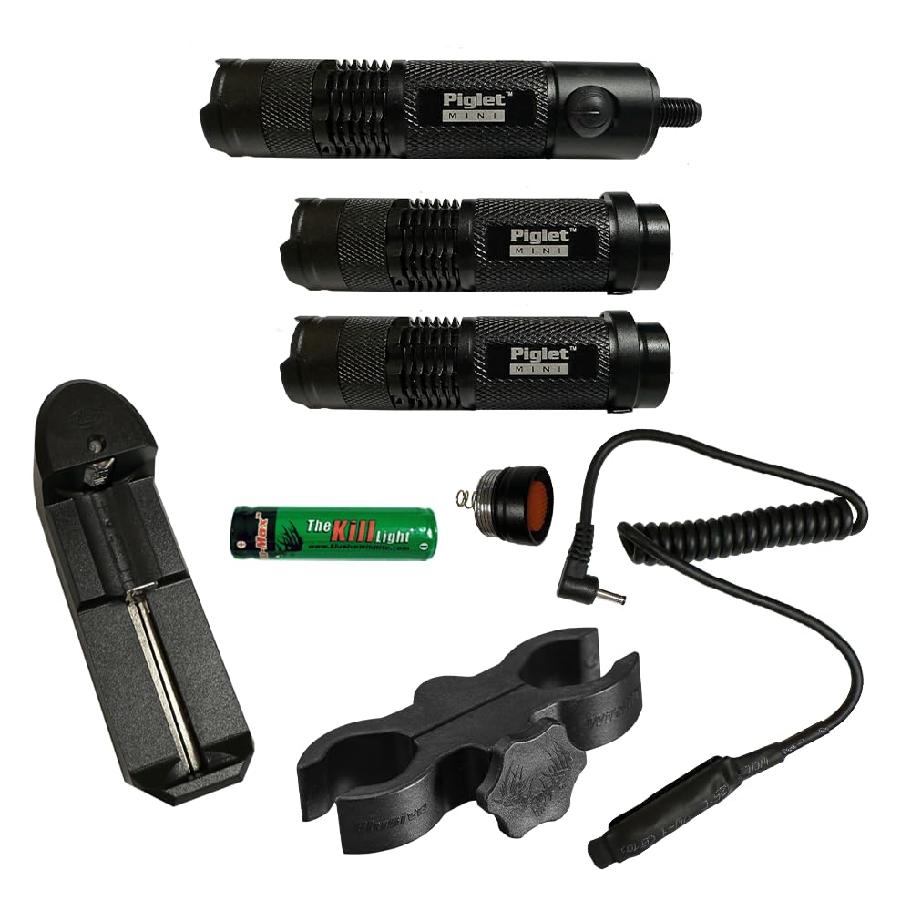 Elusive Wildlife Piglet Mini Archery Light Package – Bow-Mounted Hunting Light Kit with Green, Red & White Lights – Compact Adjustable Mount, Battery & Charger Included – for Hog & Predator Hunting