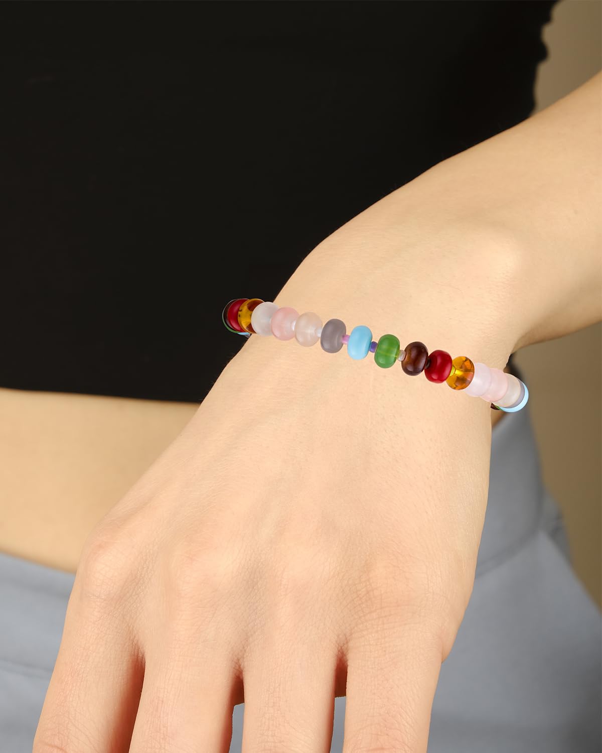 Boho Beaded Bracelets for Women, Colorful Summer Beach Bangle Bracelets, Natural Stone Rainbow Bead Bracelet, Handmade Trendy Fashion Jewelry Gifts(8MM)