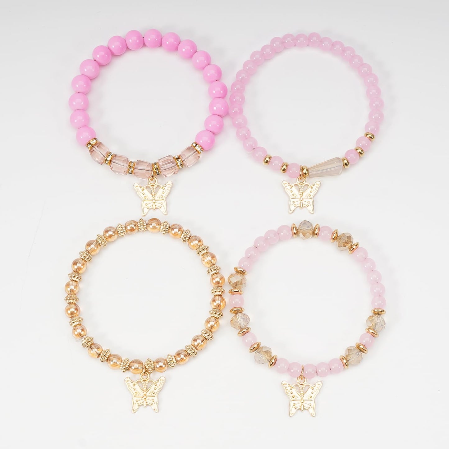 Briutn Butterfly Charm Stackable Beaded Bracelet Set Bohimian Pink Layered Stretch Bracelets Gifts for Women Boho Jewelry