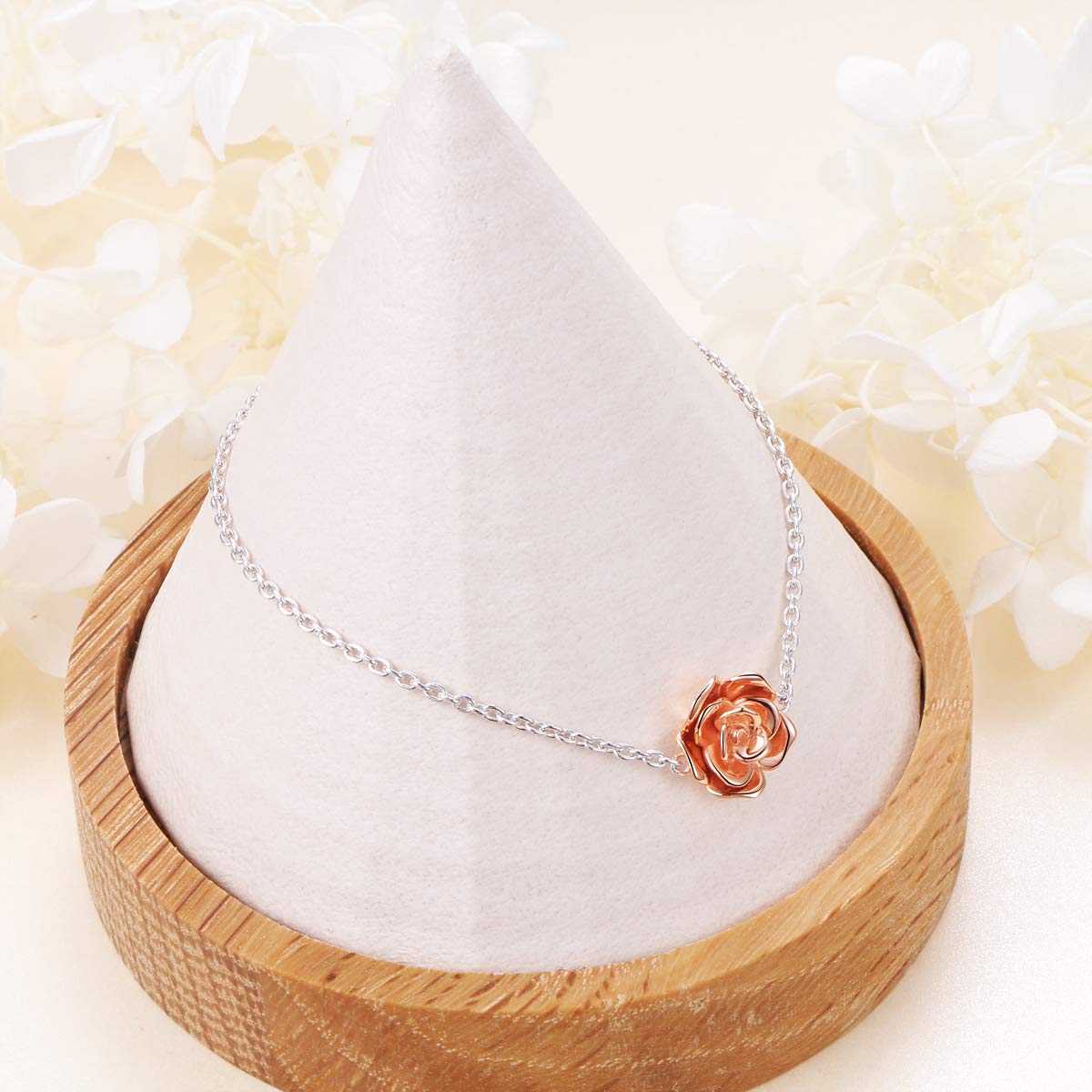 DAOCHONG S925 Sterling Silver Choker Short Dainty Necklace Pendant for Women Jewelry Gift (Rose Flower)