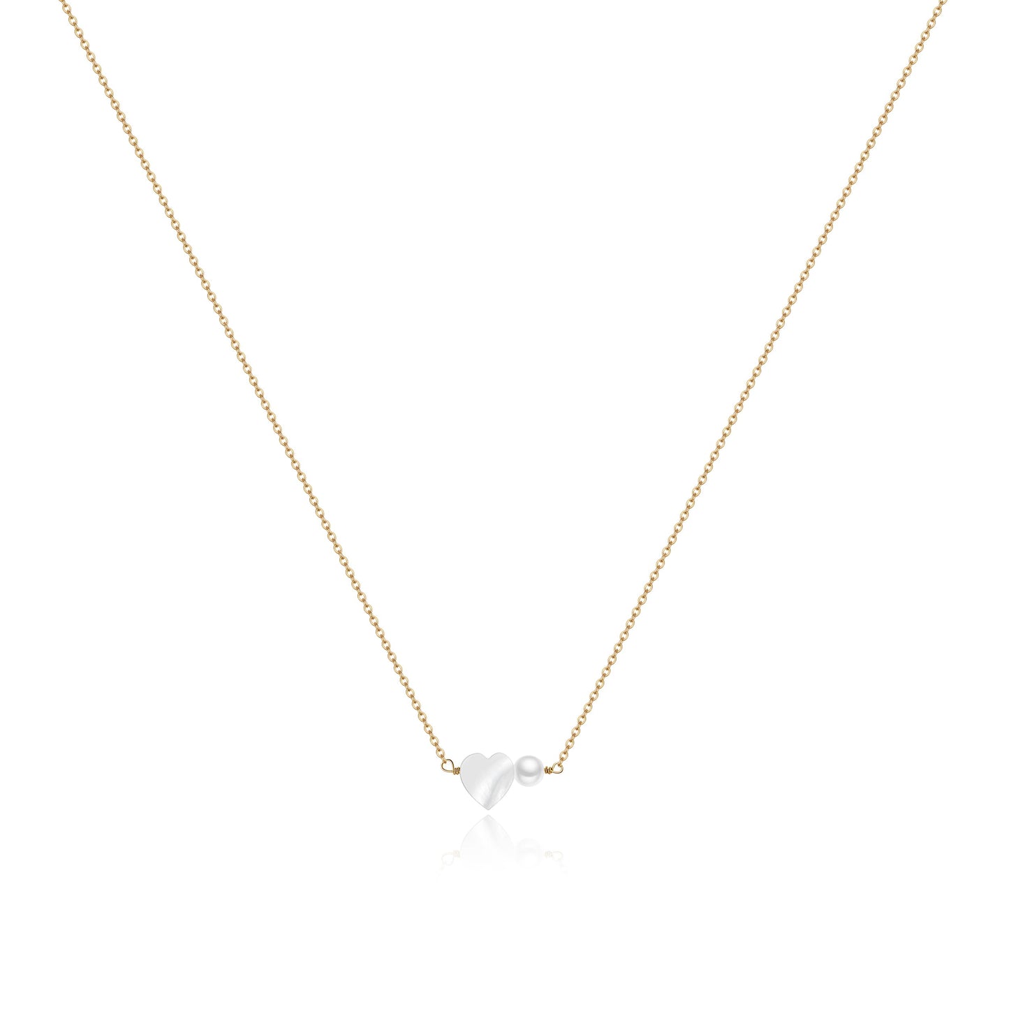 Caenyo Love Heart Pearl Necklace, A Romantic Gift for Her, 14K Gold Plated Dainty Jewelry for Wife, Girlfriend on Valentine's Day, Anniversary, Birthday, Adjustable 16+2"