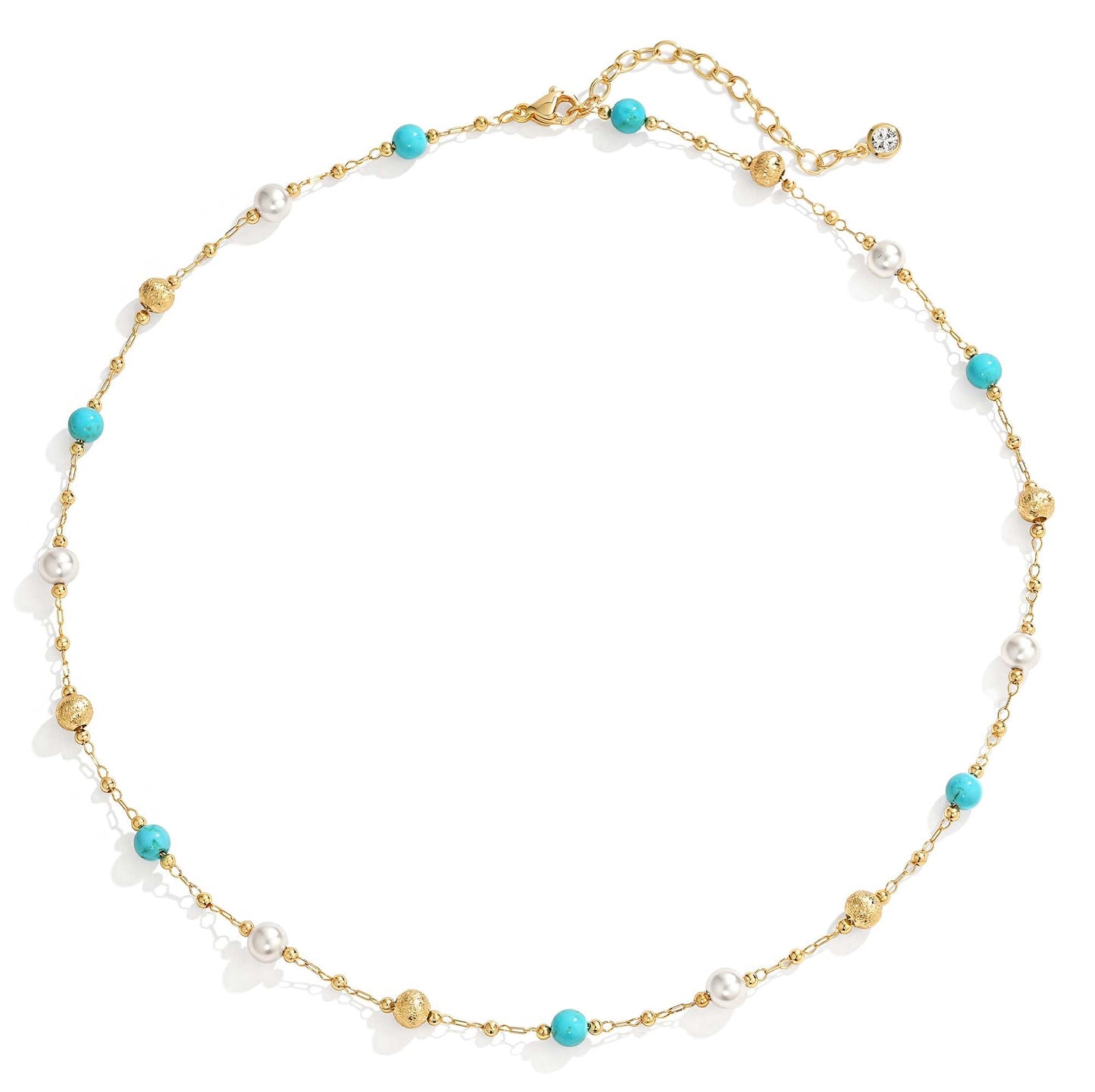 LOLAR RAY Turquoise Jewelry for Women - 14K Gold Plated Round Pearl Beaded Choker Boho Necklaces for Women Summer Beach Boho Choker Bead Gift