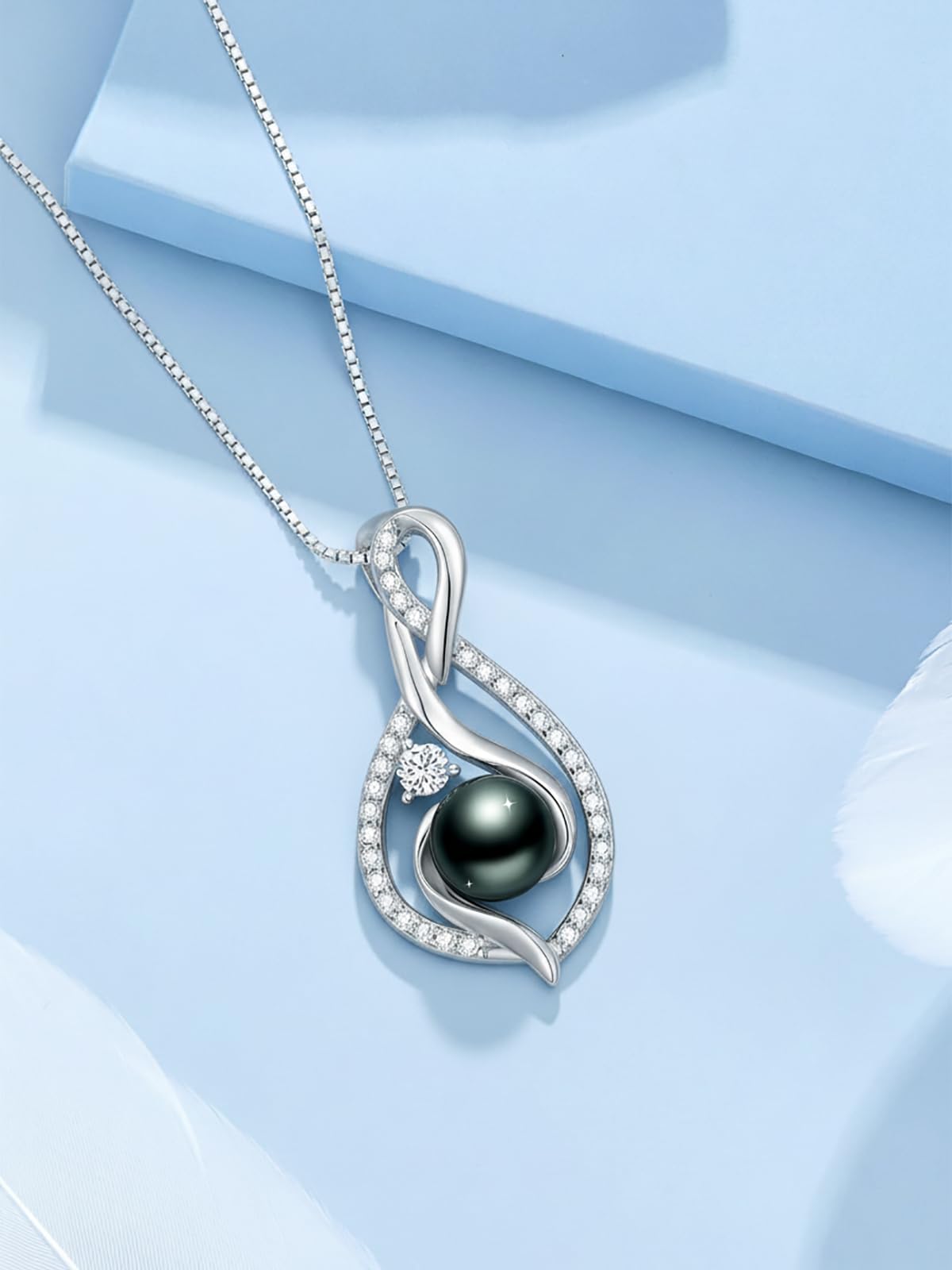 KANNSOAR 7MM Tahitian Black Pearl Necklace 18K Gold-Plating Sterling Silver Jewelry Wedding Birthday Anniversary Valentines Day Christmas Mothers Day Gifts for Wife Women Mom Lover Girlfriend Her
