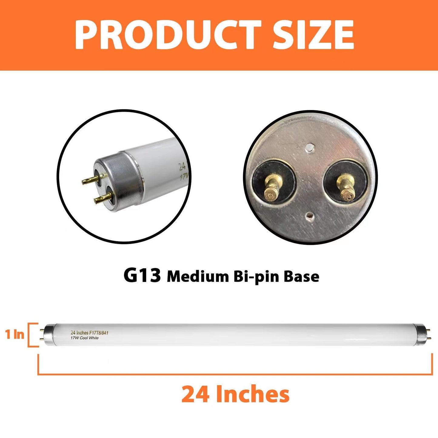 Konideke 8 Pack 24 inch F17T8/841 17 Watts Light Bulb, 2 Foot Straight Fluorescent Tube T8 Tube Light, 4100K Cool White 1400 Lumen G13 Medium Bi-Pin Cap 8 Count