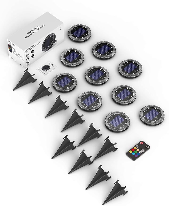 Color Changing Solar Ground Lights with 33ft Long Distance Remote Control - Flat Solar Lights Outdoor Waterproof - Pathway Lights Solar Powered for Yard Decorative Outside Lawn Walkway [10 Pack]