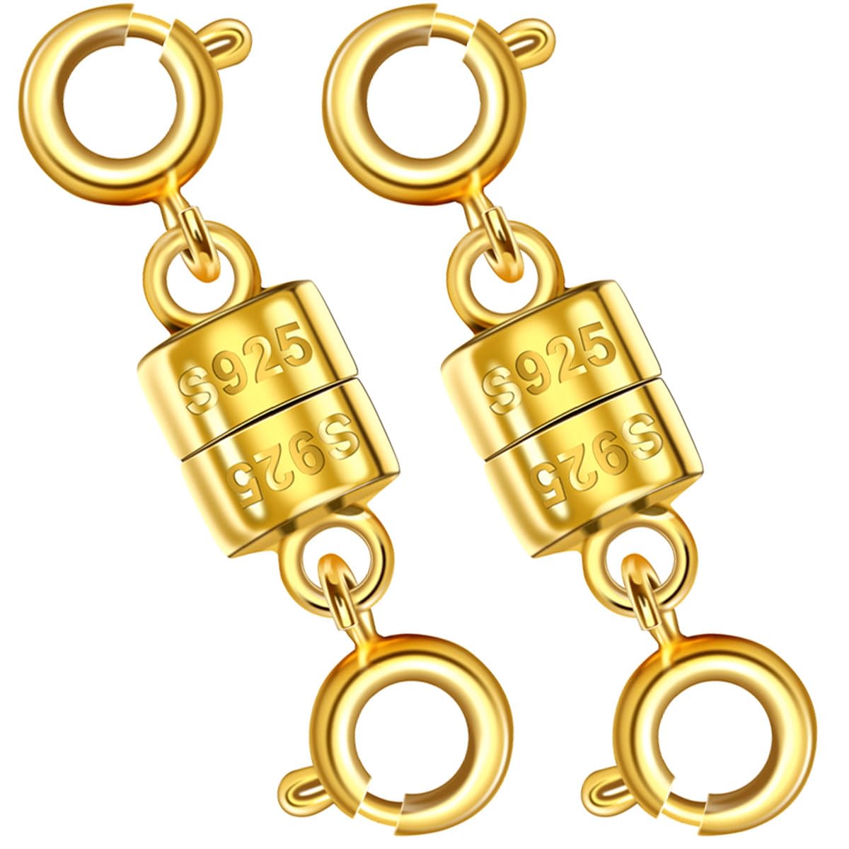 925 Silver Magnetic Necklace Clasps, Magnetic Necklace Clasps and Closures for Bracelet Necklace Extender (2pcs Gold)