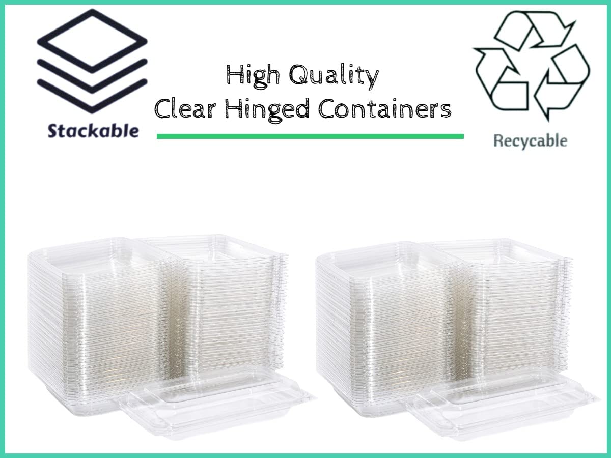 Smygoods Clear Plastic Disposable Container Flat Top, (Pack of 25-9 3/8 x 6 3/4 x 2 3/16) Sturdy Hinged Containers