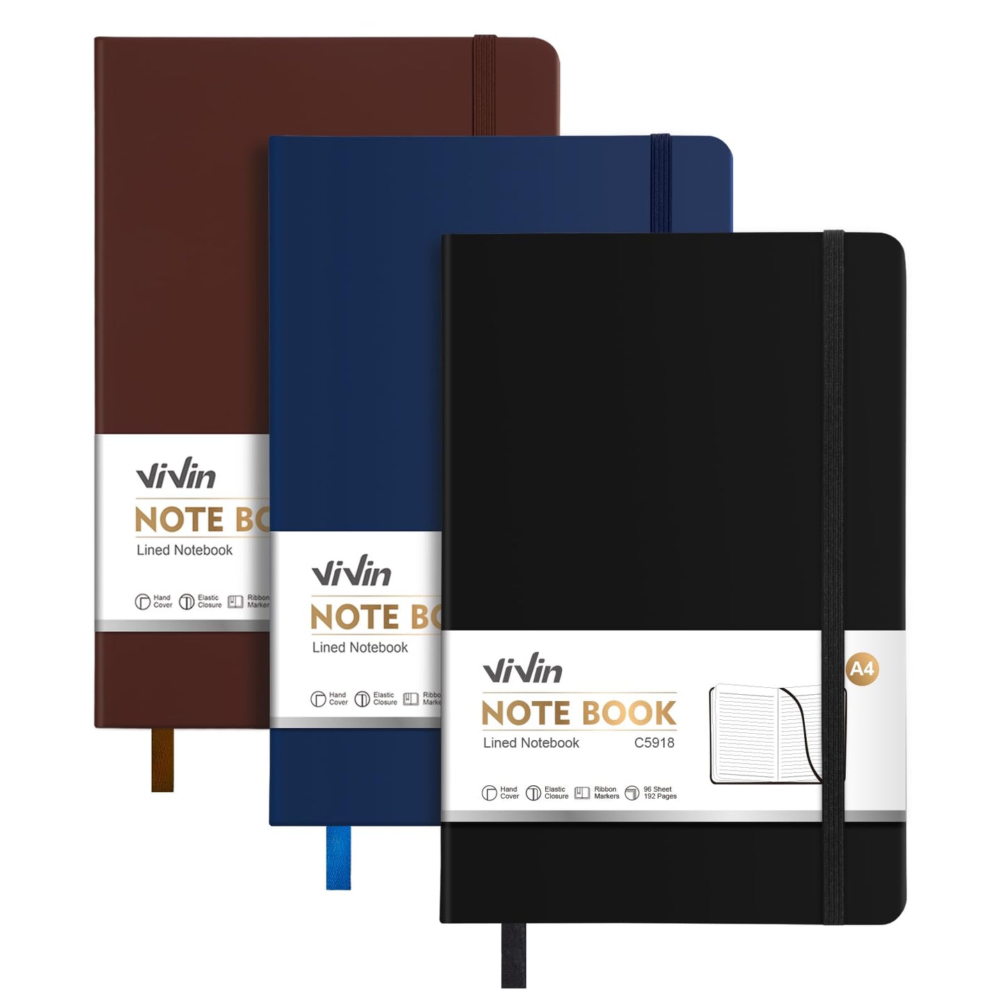ViVin A4 College Ruled Notebook for Work, 8.5" x 11" Leather Hardcover Journal,192 Pages Professional Lined Notebook for Office & Business