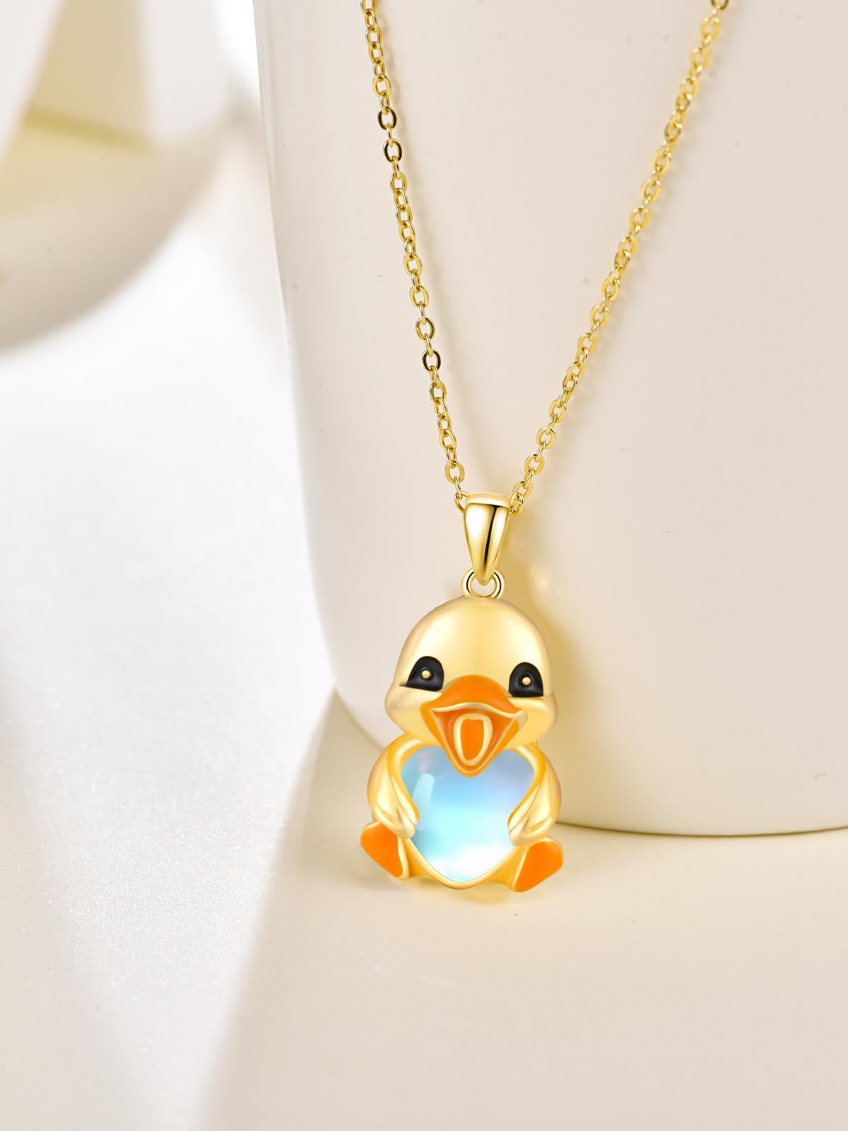 Dreamboat Duck Pendant Necklace for Women 925 Sterling Silver 14K Gold Plated Moonstone Ducks Animal Jewelry Gifts