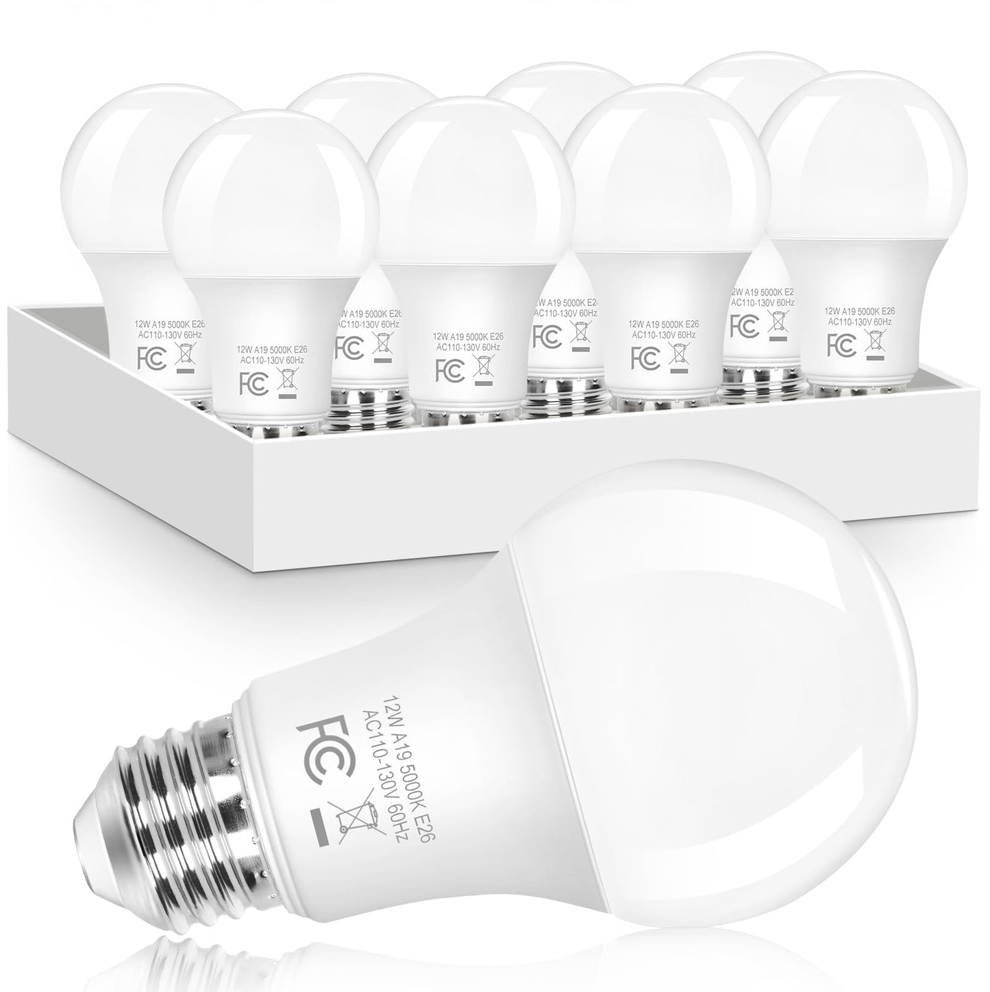 Brightever A19 LED Light Bulbs Dimmable, 100 Watt Equivalent Light Bulbs, Daylight White 5000K, 1100 Lumens, 12W Bright E26 LED Bulb, Energy Efficient for Bedroom Living Room Home Office Lamp, 8-Pack