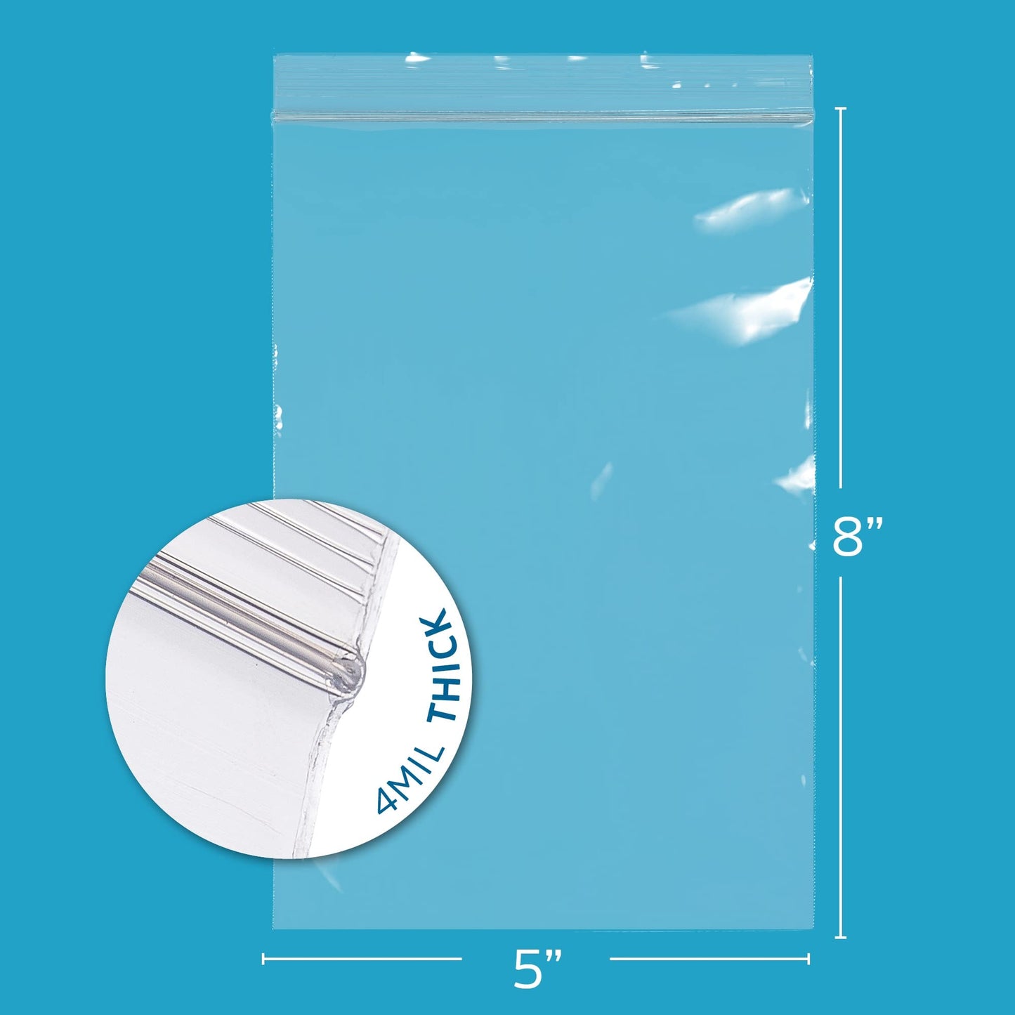 6,000 Count - 5" X 8" Clear Plastic Zip Bags, Heavy-Duty 4 Mil Thick Durable Poly Baggies With Resealable Zipper Lock, Hang-Hole For Display. GPI
