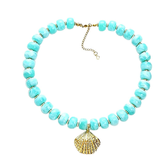 ZXYMHL Chunky Beaded Starfish Shell Necklace Colorful Boho Beach Chain Choker for Women Summer Trendy Vacation Jewelry Gift (Blue Shell)