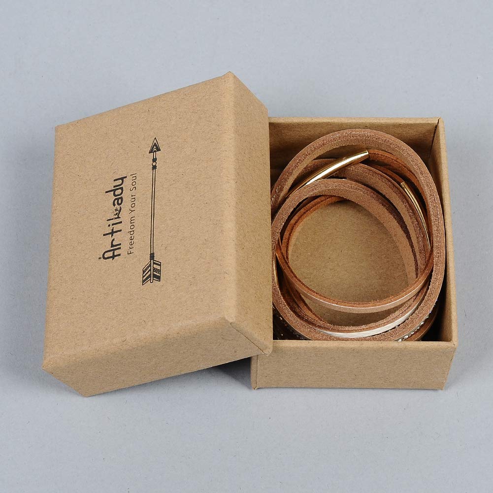 Artilady Leather Bracelets for Women-Boho Wrap Bangle Multi-Strand Stacking Bracelets With Magnetic Clasp Jewelry for Women Trendy