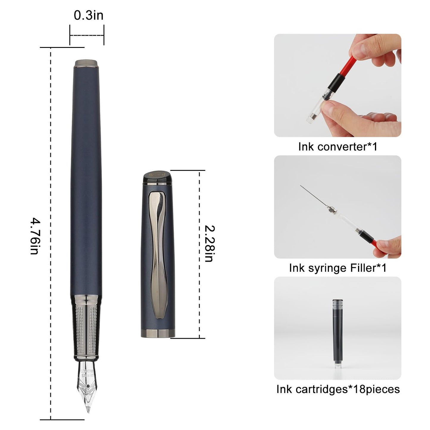 GC QUILL Calligraphy Fountain Pen Set - Includes 5 Nibs, Ink Bottle, Ink Refill Converter and 18 Cartridges, Fancy Pen for Women Men Gift - MU-25