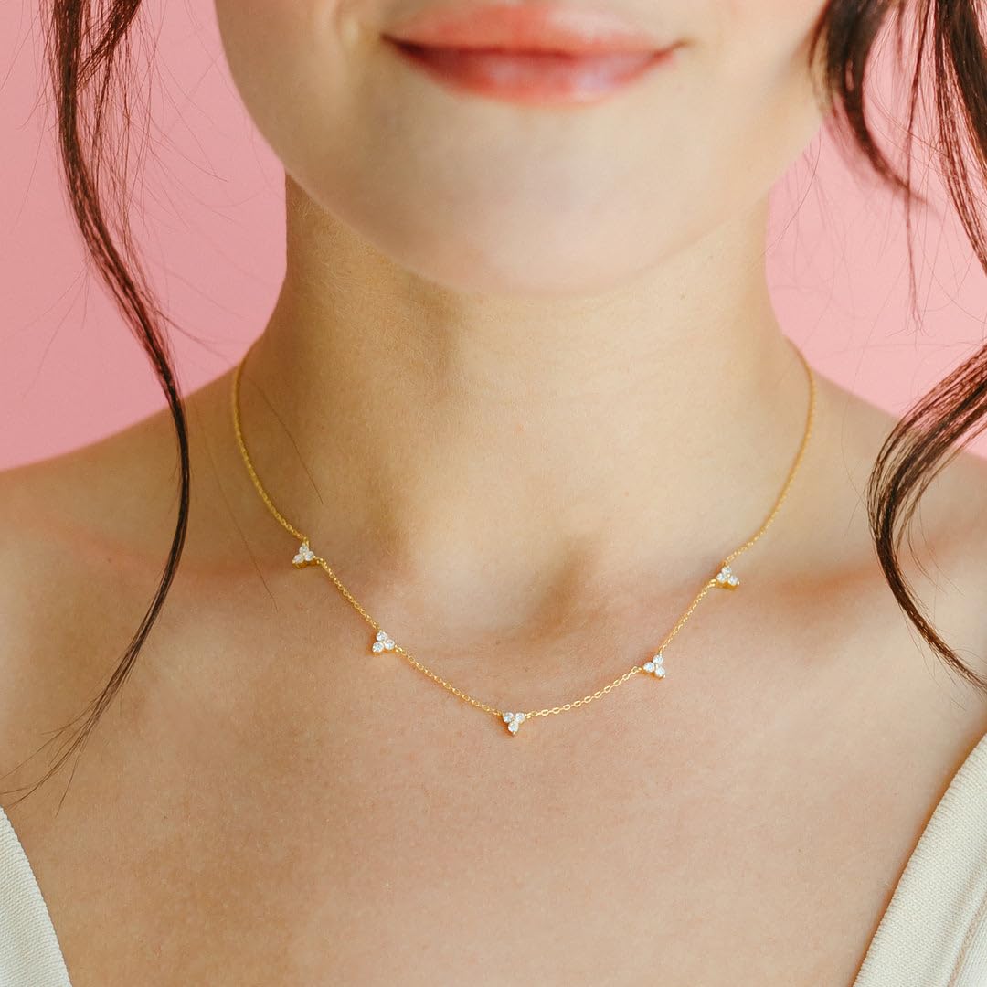 CUEZIY Dainty 14K Gold Plated Necklaces for Women Station Choker Necklace Cubic Zirconia Simulated Necklace Simple Cute Layering CZ Necklace Trendy Jewelry Gifts