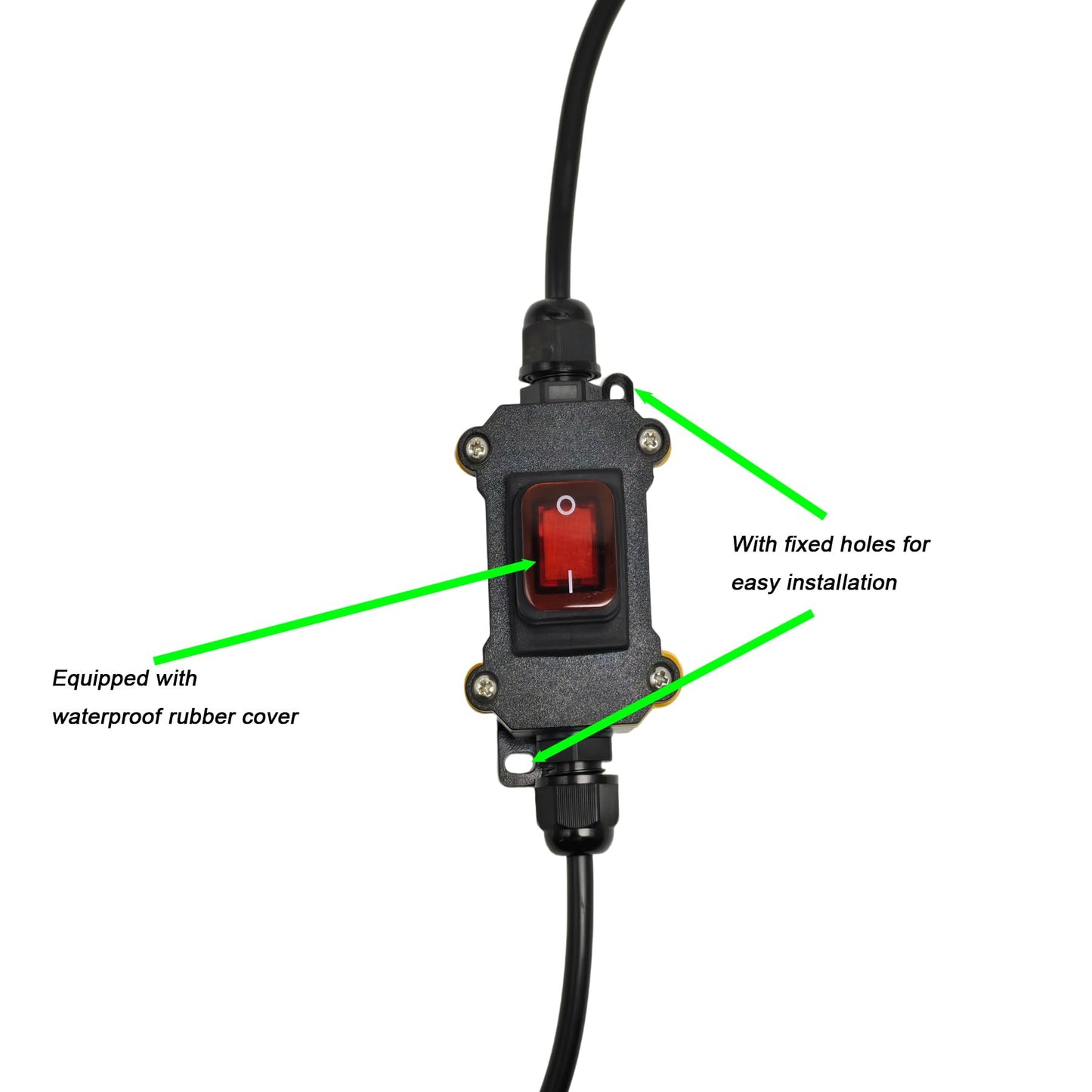 FUAUJUE Inline Cord Switches with 1.31FT 16AWG Cable Piggyback (3-core Bare Wire) Cord On/Off AC 110-240V Inline Power Switchs with Red Rocker Button for caravans Kitchens or Other Equipment(AC).