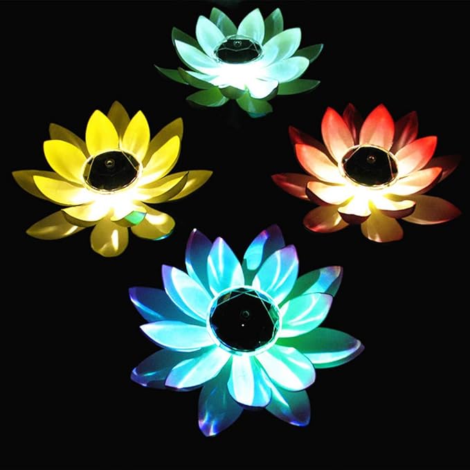 Juesi Floating Pool Lights, Solar Power Floating Lotus Flower LED Accent Light, Color Changing Water Resistant Outdoor Floating Pond Night Light Auto On/Off for Garden Pool Party Ideal Gift (Red)