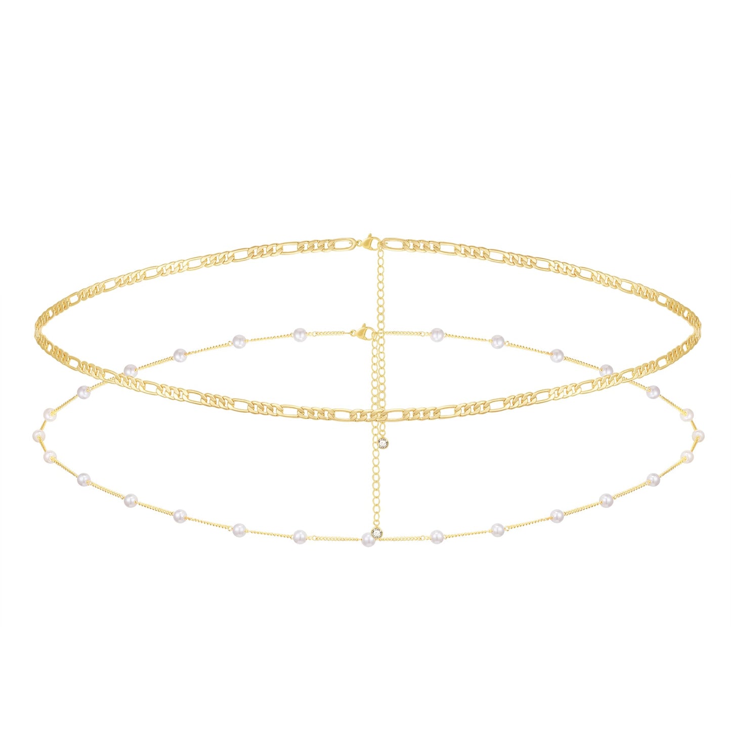 RELVEO 2PCS Gold Waist Chain Adjustable Layered Belly Chain Body Chain Jewelry for Women Sexy Bikini Beach Pearl Waist Chains