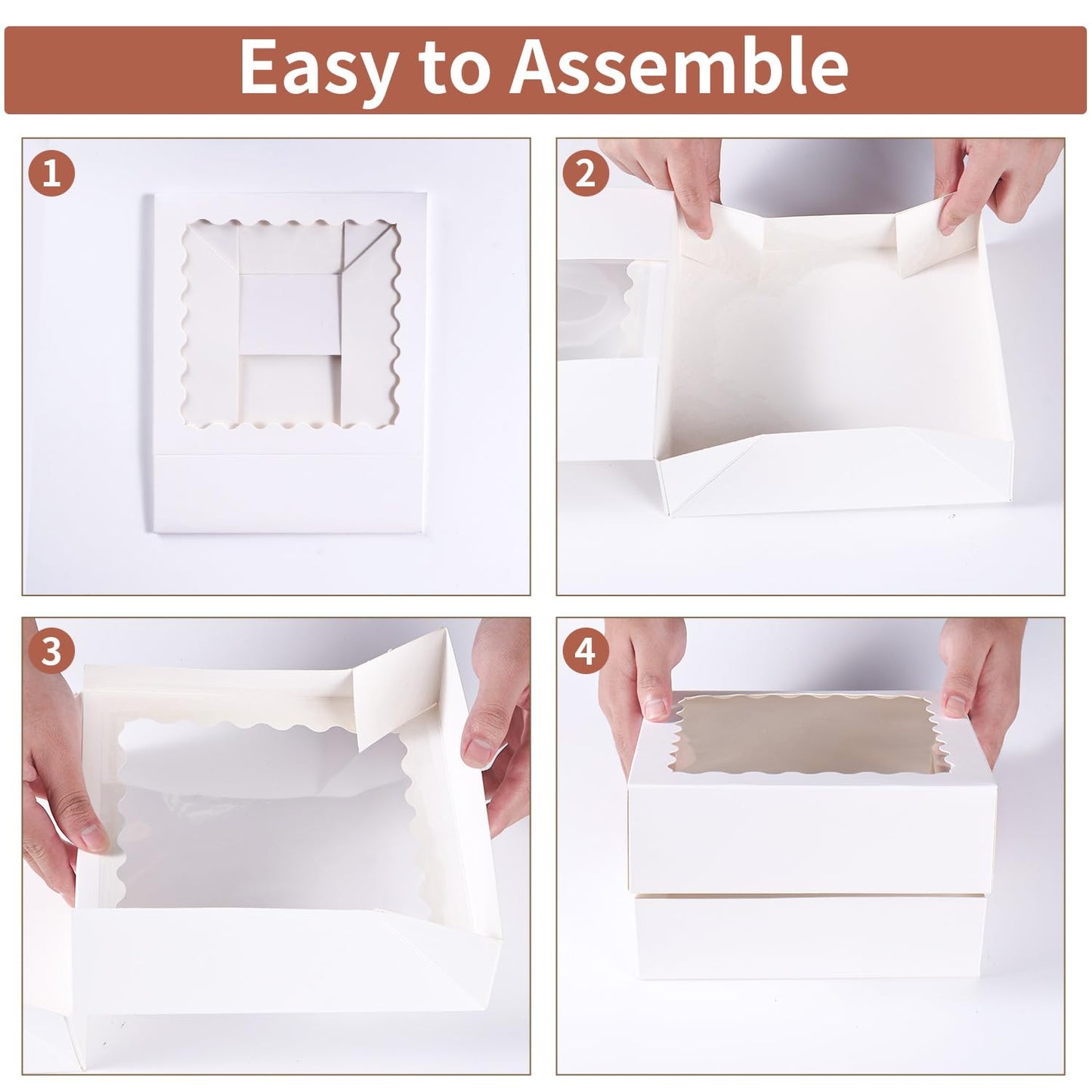 PFAMKEER 36 pcs 9x9x2.5 Inches Cake Box with Window, Bakery Pastry Cookie Boxes, Mini Pie for Pastry,Dessert,Strawberries,Chocolates (White, 9x9x2.5inch/36pcs)