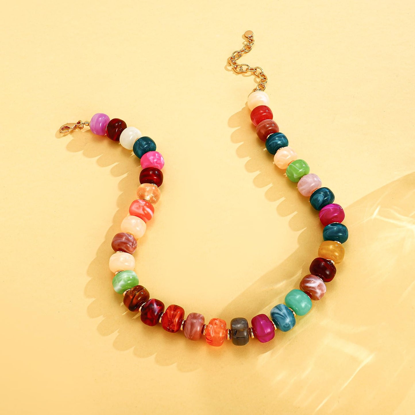 HolidayQbee Colorful Beaded Necklace for Women Boho Bead Chunky Necklace Bead Necklace Fashion Trendy Summer Beaded Necklaces Jewelry Gifts