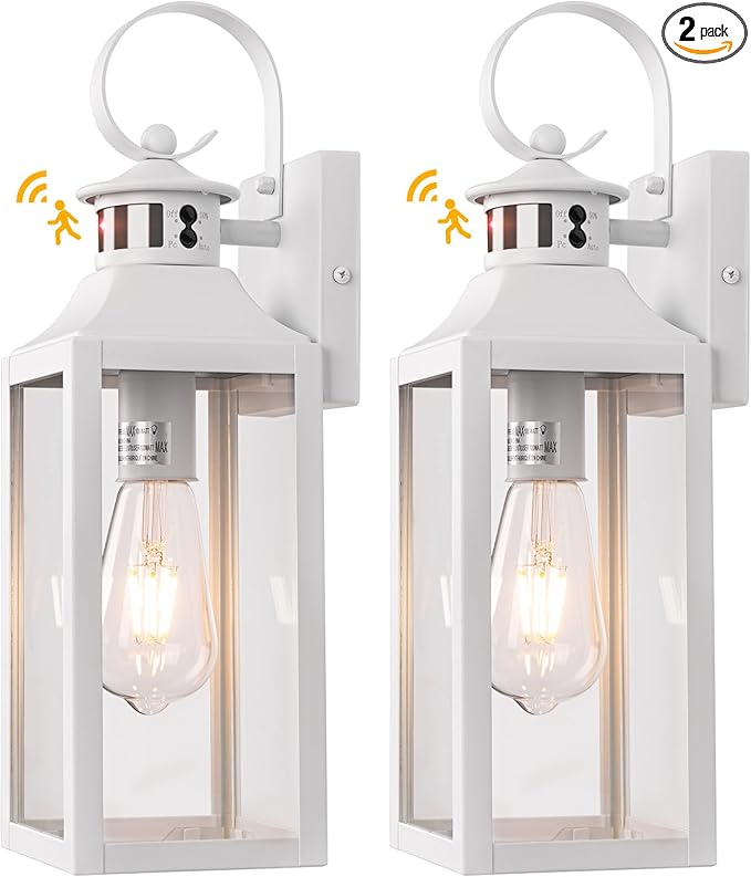 16" Motion Sensor Outdoor Wall Lights 2 Pack - White Dusk to Dawn Outdoor Lighting Wall Mount, Modern Exterior Light Fixtures, Waterproof Outside Lamps for House, Garage
