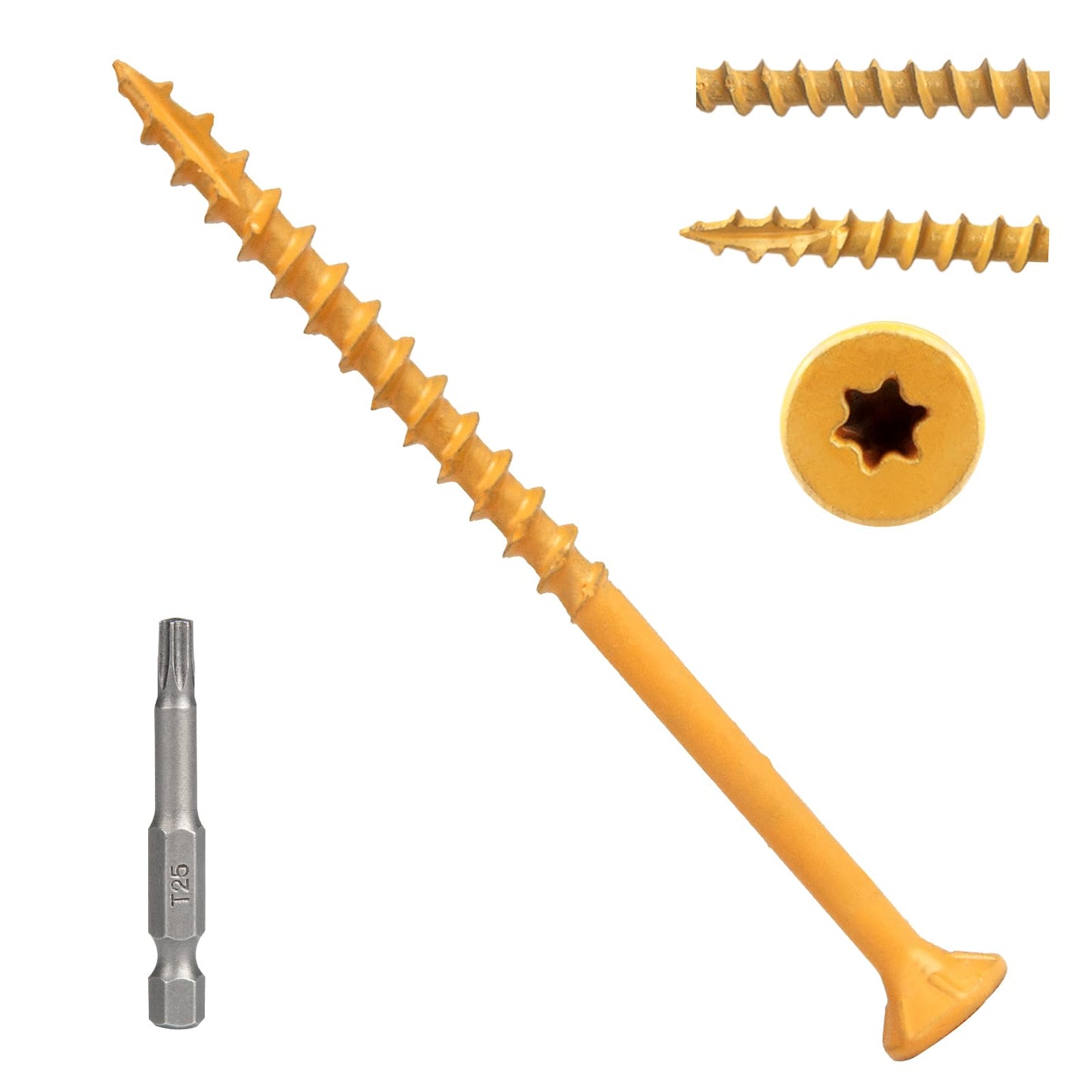 Fmjdnls Deck Screws 3 Inch, Wood Screws #9×3, 200 Pcs, Tan Rust Resistant Epoxy Coated, Outdoor Decking Screws, Torx/Star Drive Head Deck Screw, T25 Star Bit Included, for Timber, Fence