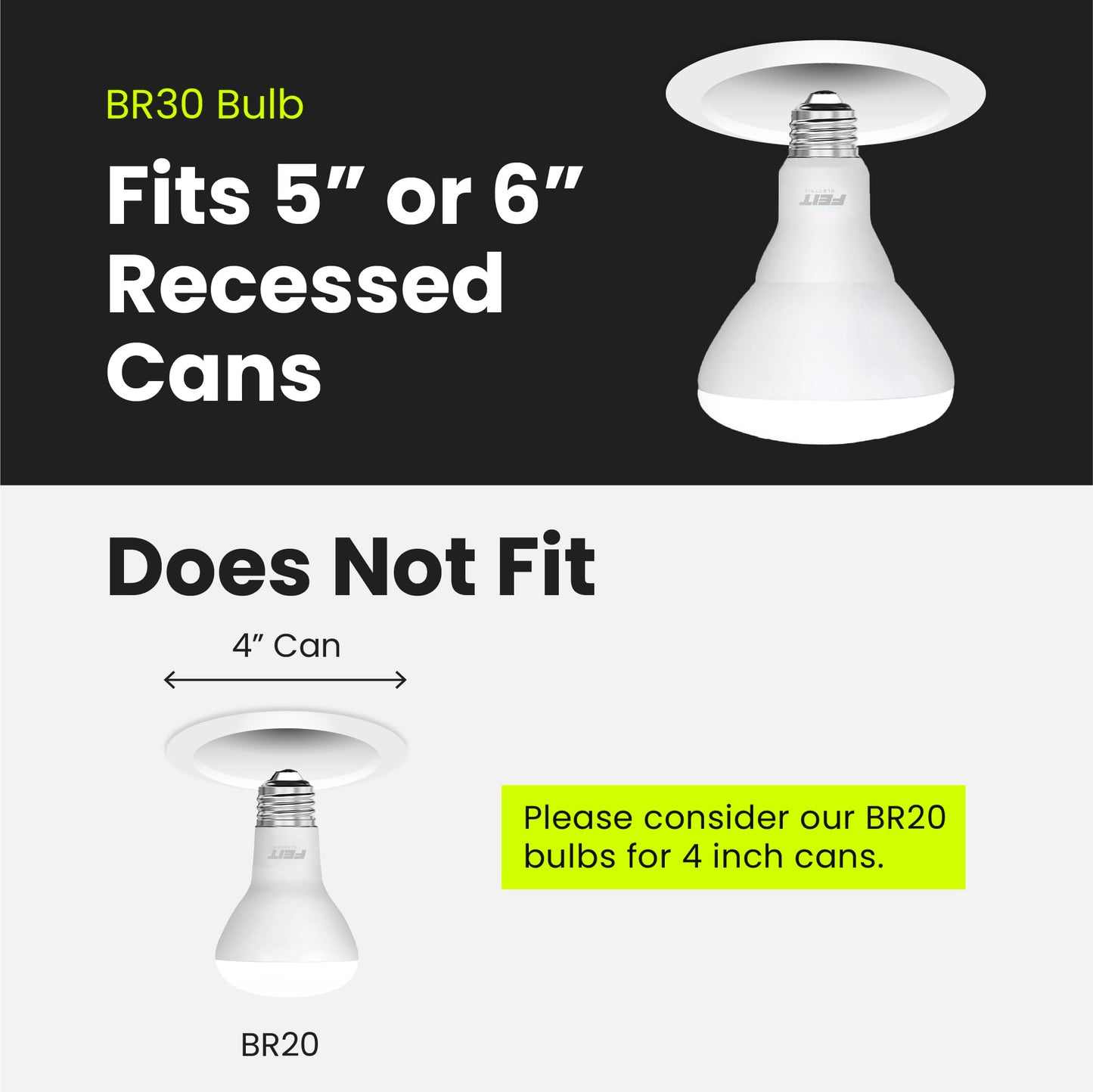 Feit Electric BR30 LED Light Bulb, 65W Equivalent, Dimmable, 650 Lumens, E26 Standard Base, 2700K Soft White, 90 CRI, Recessed Can Light Bulbs, 22-Year Lifetime, BR30DM/927CA/4, 4 Pack