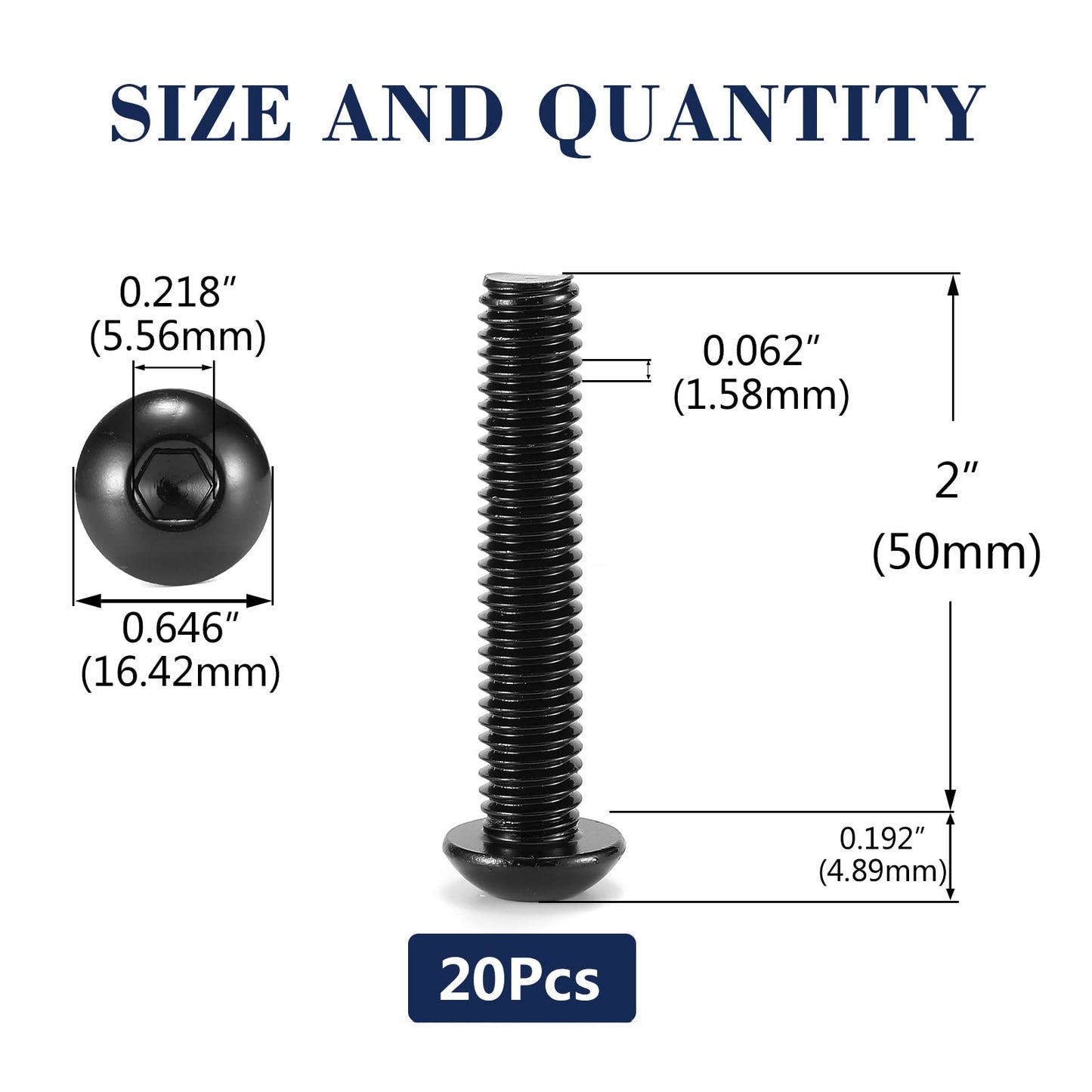 3/8-16 x 2 Button Head Socket Cap Bolts Screws, 20Pcs 304 Stainless Steel 18-8, Allen Hex Drive, Black Oxide by SG TZH(with Hex Spanner)