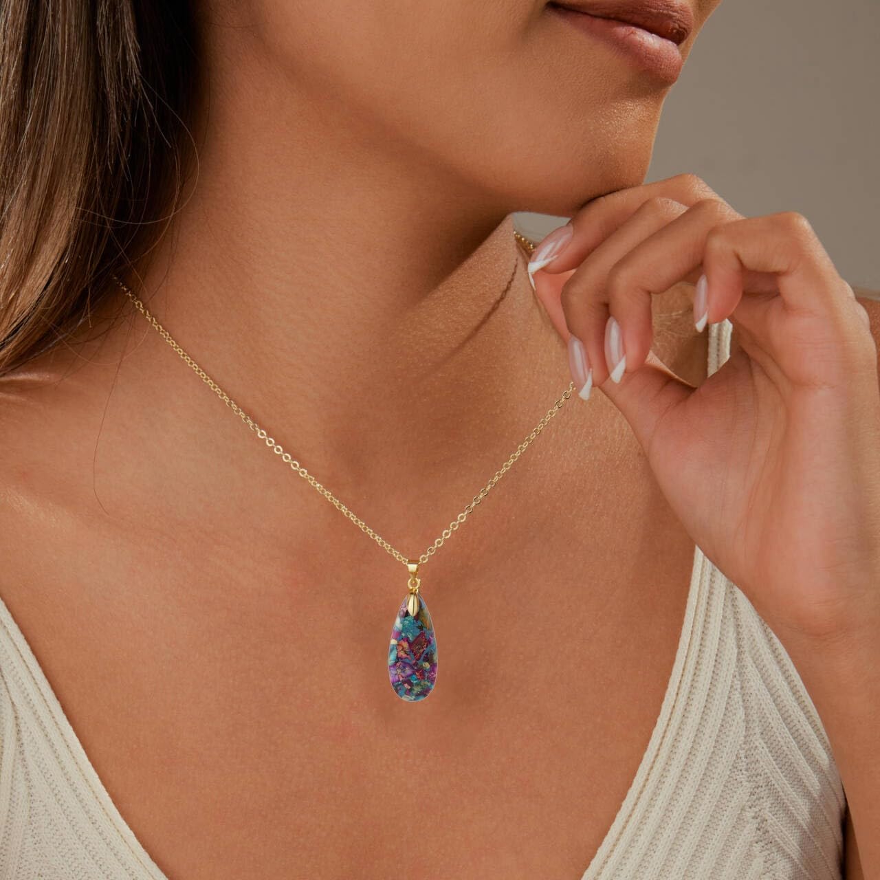 Sriomu Natural Stone Chain Necklaces (Color Blue - Gold)