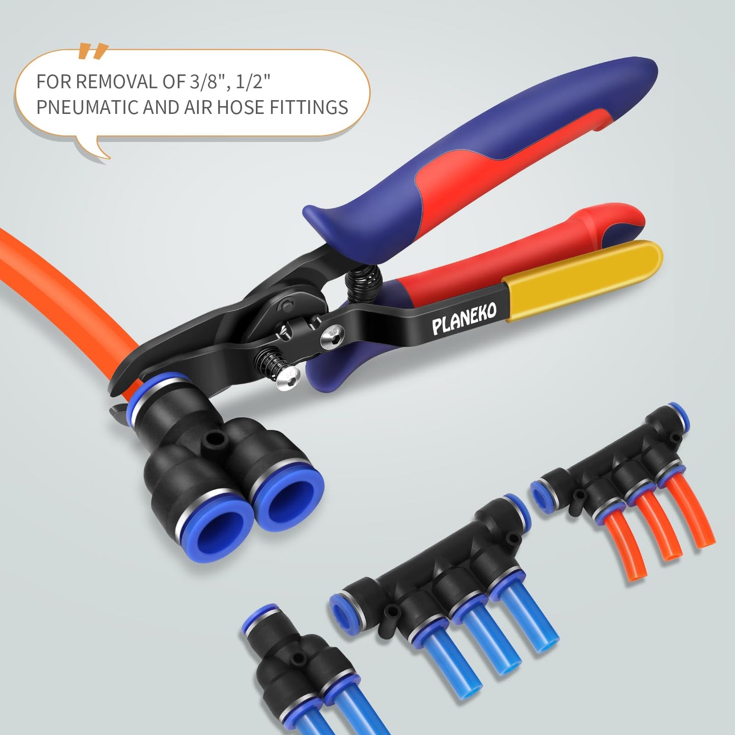 PLANEKO Air Line Pliers Push to Connect Fitting Disconnect Tool for 3/8" 1/2" Pneumatic Hose Quick Connect Fittings Removing Air Line Removal Tool Hose Release Pliers for 10mm 12mm Push Fit Connector
