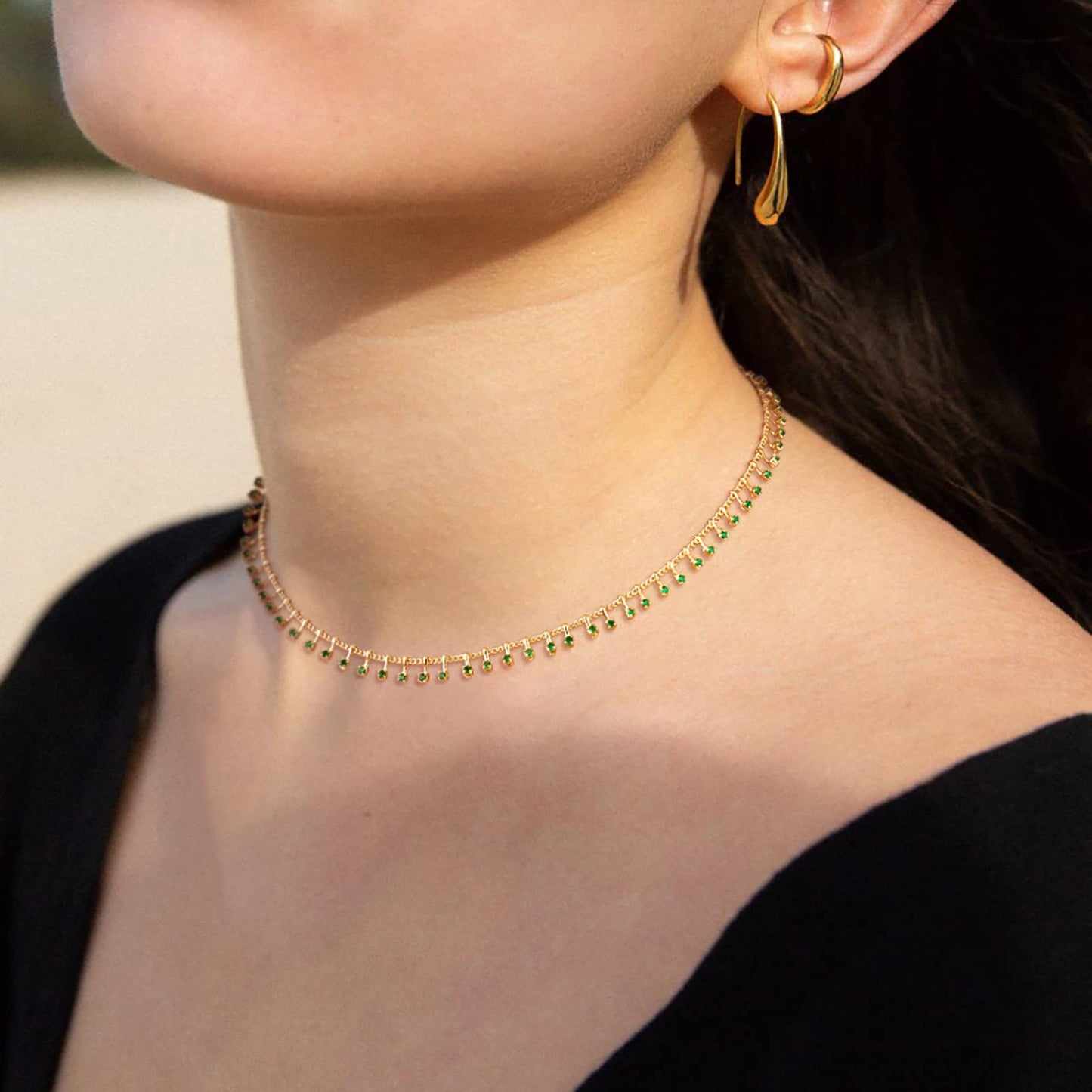 MTMY Beaded Necklace for Women 14K Gold Plated Dainty Colorful Beaded Pearl Choker Necklace Delicate Boho Choker Necklace Jewelry Gift (Green)
