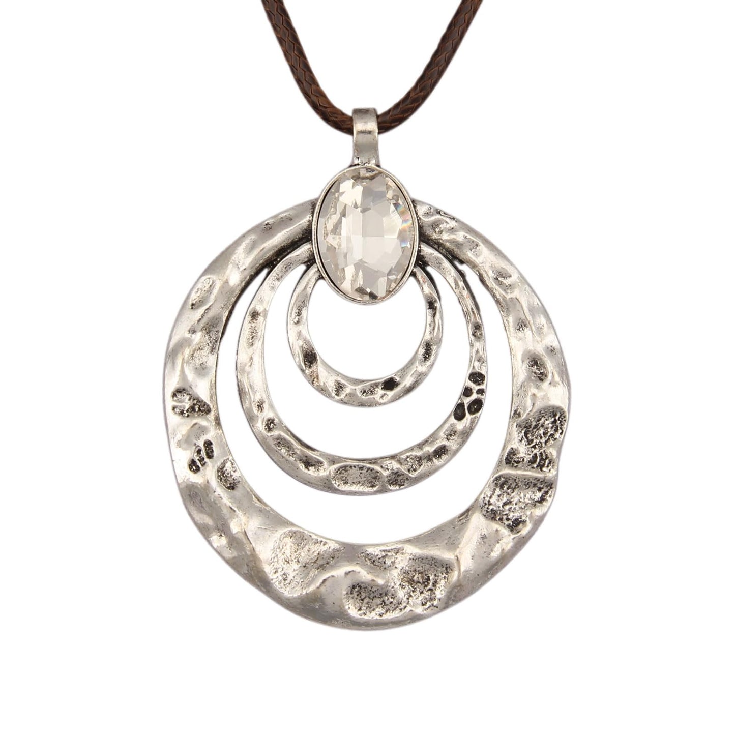 joymiao Hippie Necklace for Women Long Chunky Pendant Necklace with Silver Large Pendant Vintage Boho Statement Necklaces