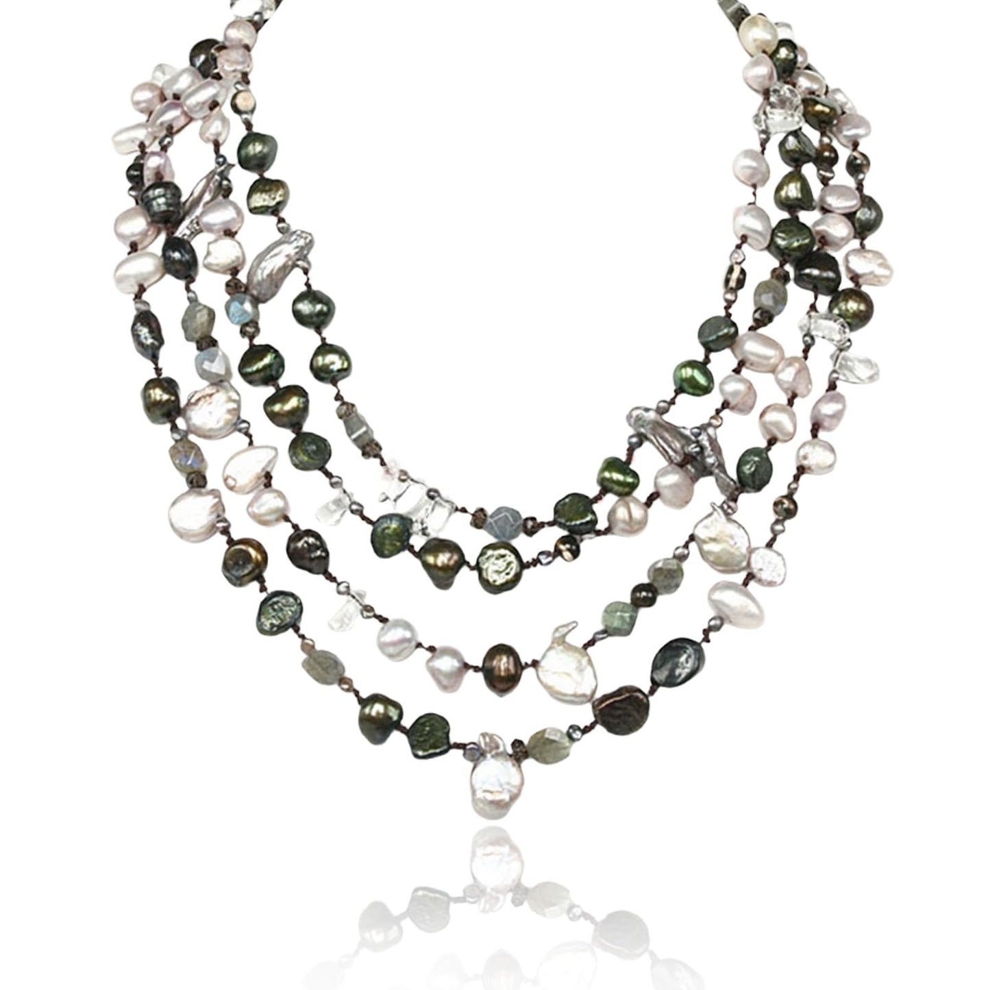 Classic Multicolor Versatile 18" Multi-Strand Freshwater Pearl Necklace with 8-9mm Multicolor Baroque Pearls & Crystal Pearl Clasp Luxury Jewelry Gift