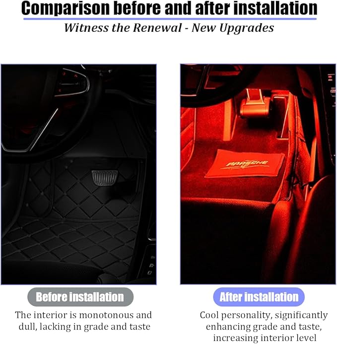 Car Interior LED Lights, 4 in 1 USB Port Automotive Ambient Neon Light Kit, Vehicle Center Console Dashboard Strip Lamps Decoration Accessories, Universal for SUV Truck Sedan (Red)