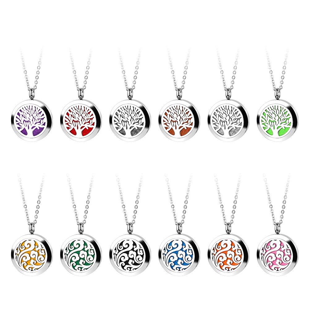 RoyAroma 2PCS Aromatherapy Essential Oil Diffuser Necklace Two Patterns Pendant Locket Jewelry,23.6" Adjustable Chain Stainless Steel Perfume Necklace Gift for Mother's Day