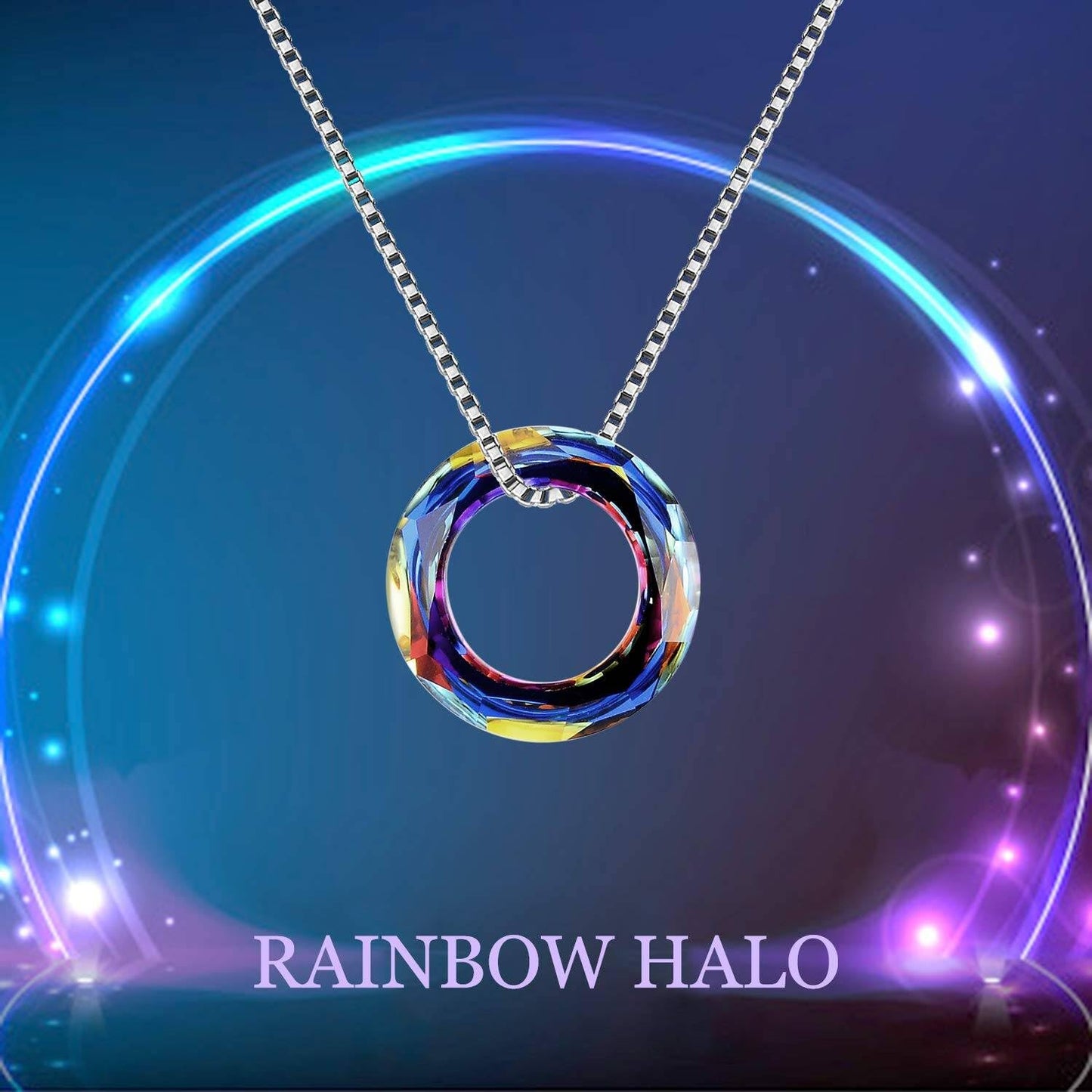 AOBOCO 925 Sterling Silver Circle Volcano Crystal Necklace with Austrian Crystals Pendant Birthday Christmas Jewelry Gifts for Women Mothers Day Necklace for Mom (Dia 0.55" Circle Volcano)