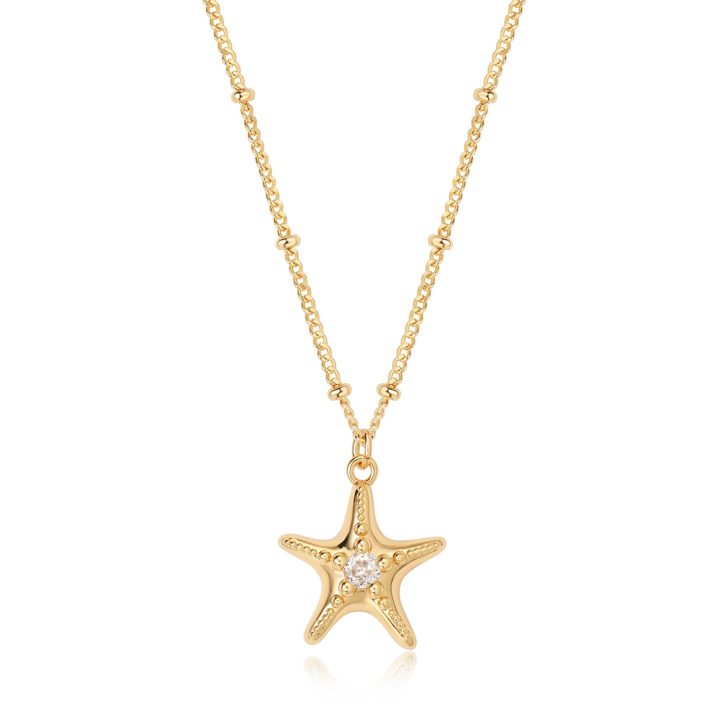 MTMY Gold Starfish Necklace 14K Gold Plated Shell Conch Ocean Pendant Necklace for Women Beach Summer Jewelry(Starfish)