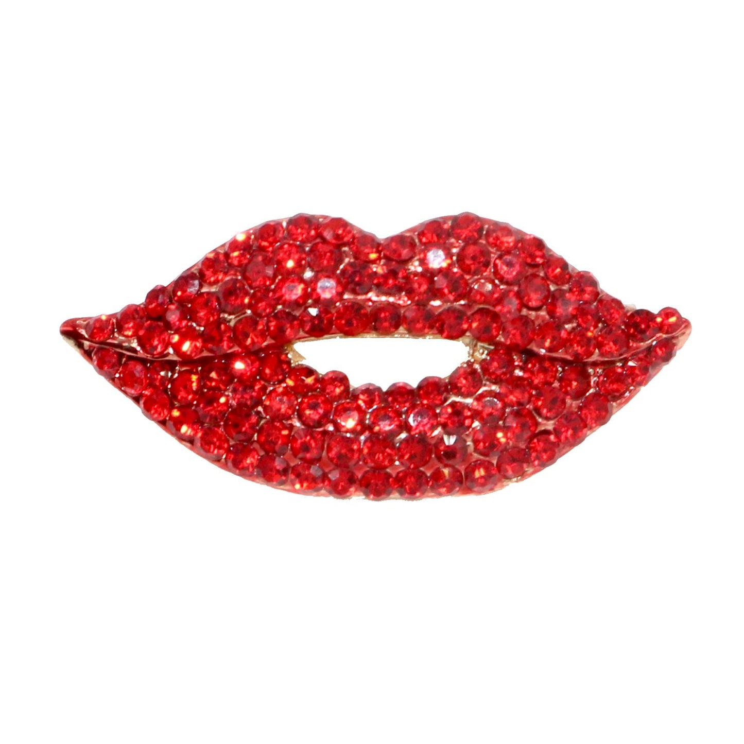 Red Crystal Lip Brooch Fashion Elegant Rhinestone Wedding Party Brooches Pin Jewelry Accessories Valentines Gift for Women Girl Gold Plated