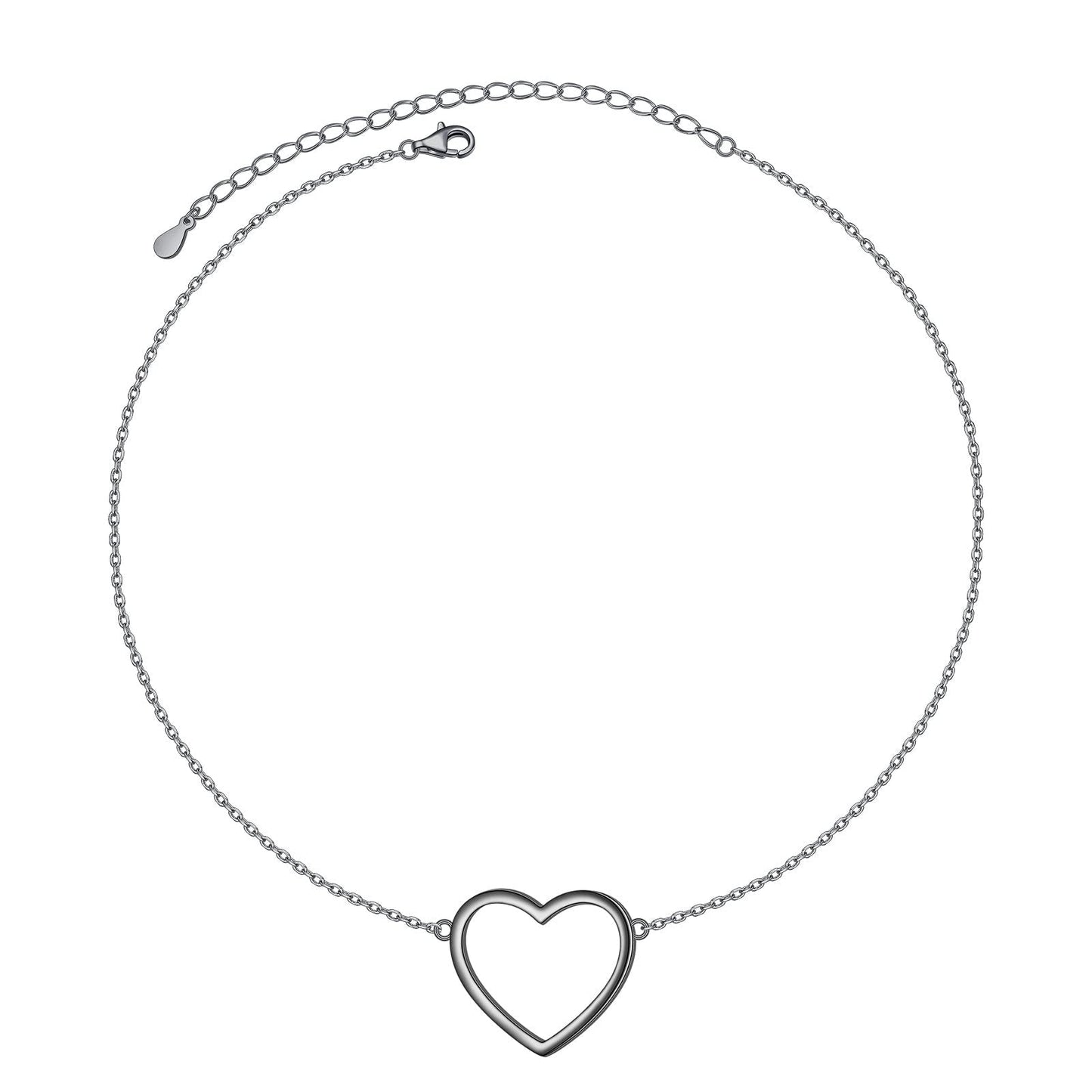 DAOCHONG S925 Sterling Silver Black Heart Choker Short Dainty Necklace Pendant for Women Jewelry Gift