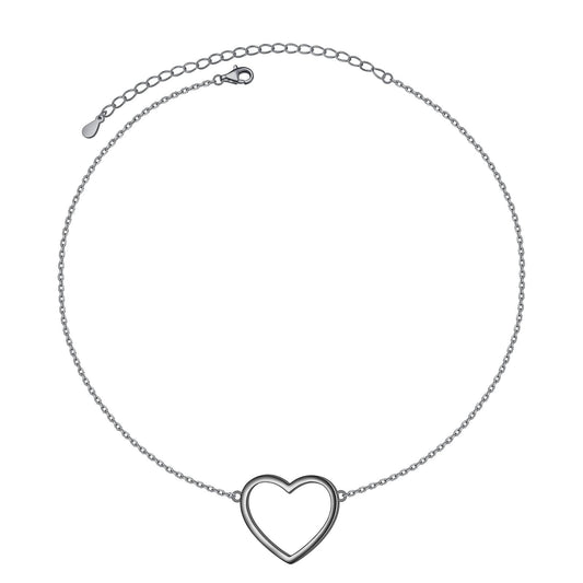 DAOCHONG S925 Sterling Silver Black Heart Choker Short Dainty Necklace Pendant for Women Jewelry Gift