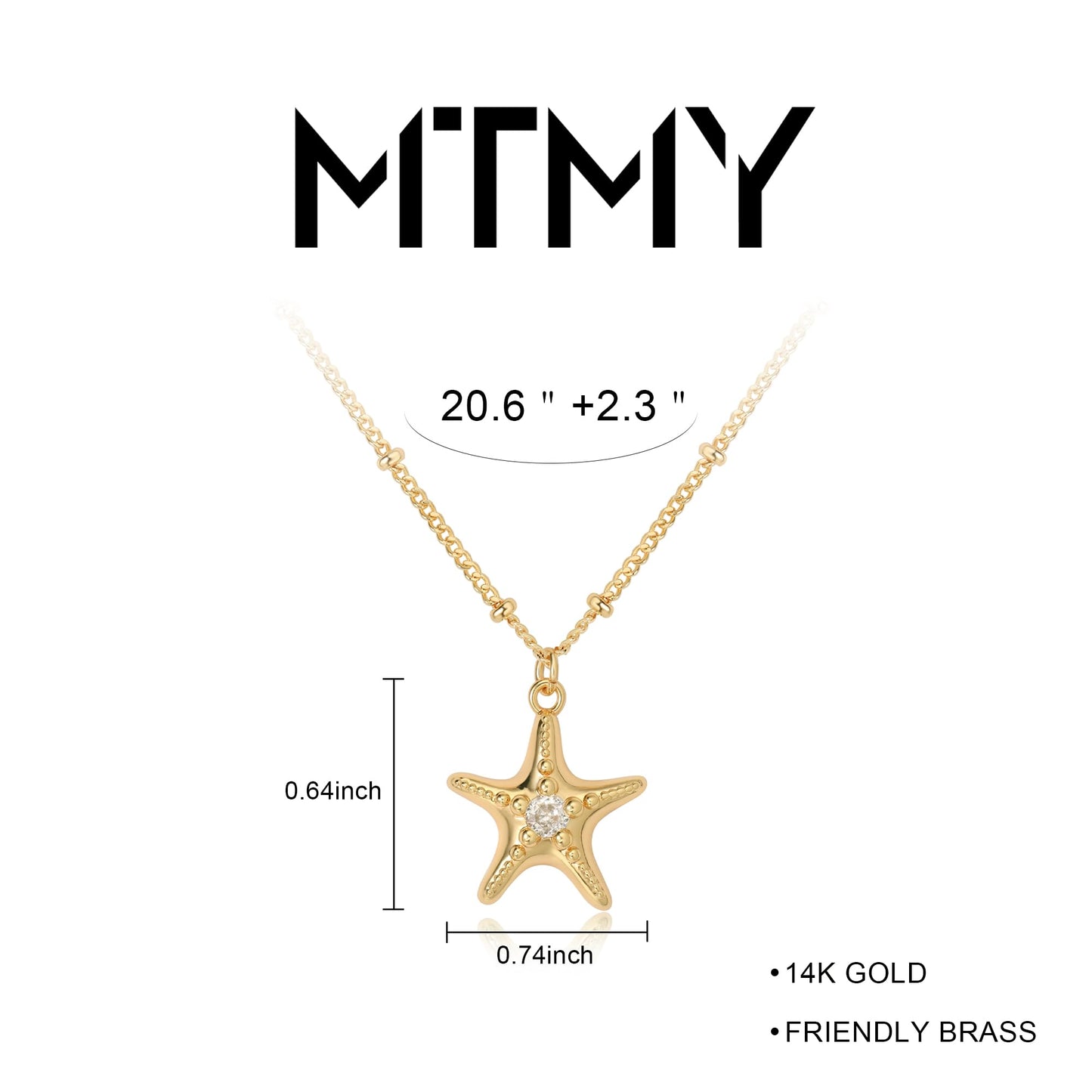 MTMY Gold Starfish Necklace 14K Gold Plated Shell Conch Ocean Pendant Necklace for Women Beach Summer Jewelry(Starfish)