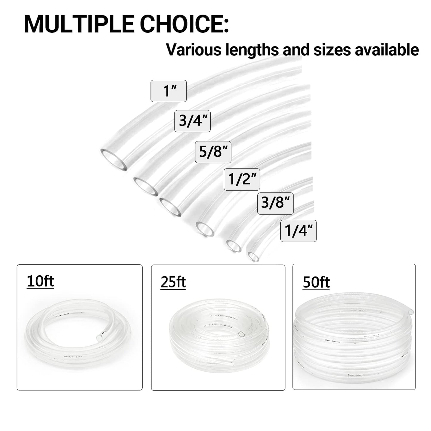 1’’ ID × 1-1/4’’ OD - 10 ft Clear Plastic Vinyl Tubing, Flexible PVC Hose Lightweight Non-Toxic vinyl Tube for Transfer Water Air Oil