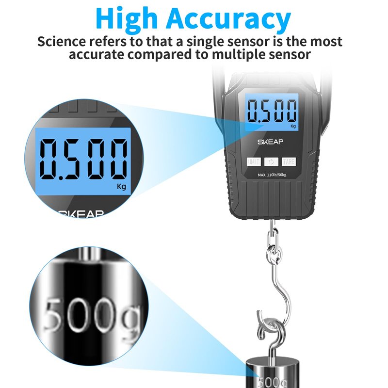 Digital Fish Scale Hanging Scale Fishing Scale, SKEAP 110lb/50kg Luggage Scale,Fish Weighing Scale, Upgrade Large Handle & Backlit LCD Display, Black,Fishing Gifts for Men,Black