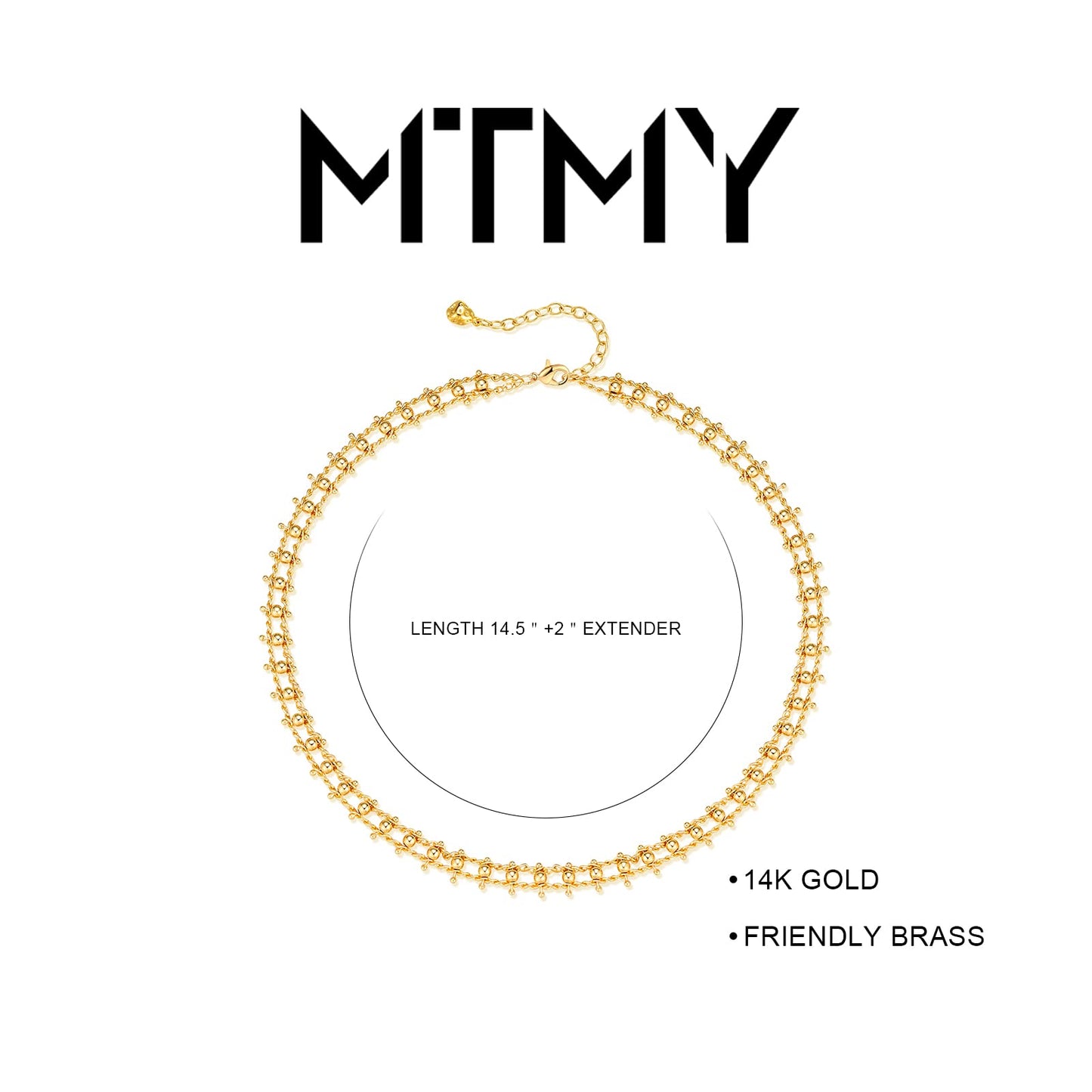 MTMY Beads Choker Necklace,14K Gold Plated Dainty Beaded Chain Choker Necklace Delicate Fashion Jewelry Gift for Women(braided beads)