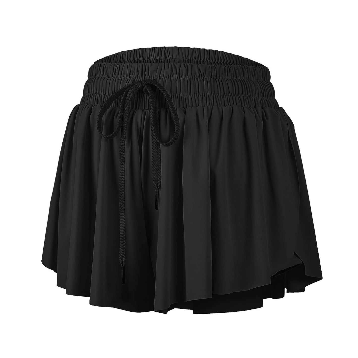 Flowy Athletic Shorts for Women Gym Yoga Workout Running Sweat Short Pants Spandex Butterfly Tennis Skort Skirt with Pockets Underneath Girls Cute Comfy Trendy Clothes Casual Summer Outfits Black L