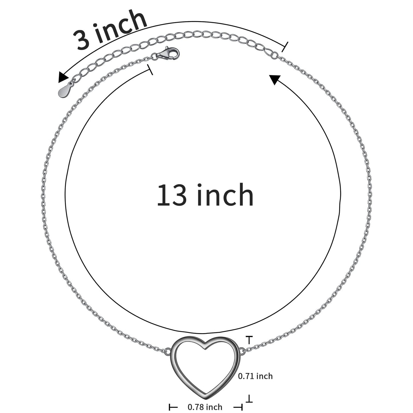 DAOCHONG S925 Sterling Silver Black Heart Choker Short Dainty Necklace Pendant for Women Jewelry Gift