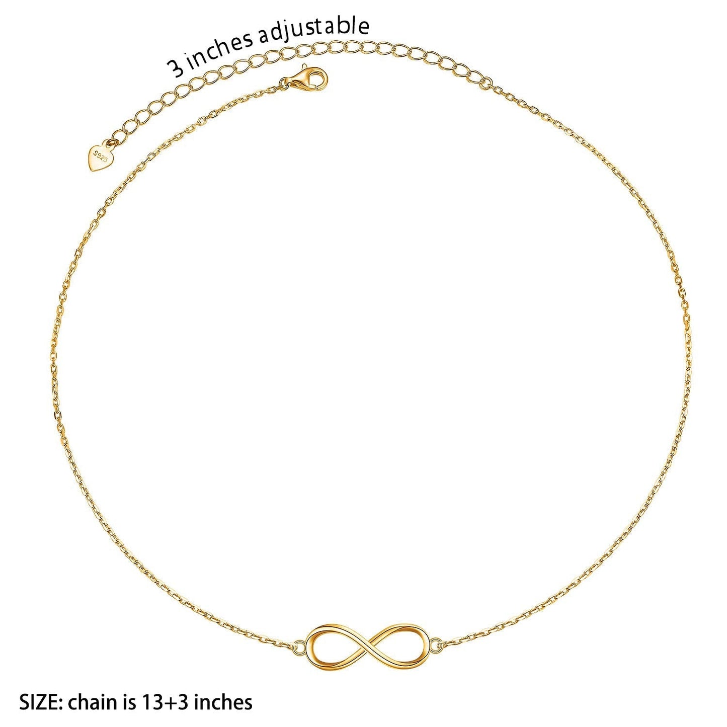 DAOCHONG S925 Sterling Silver Gold Infinity Choker Short Dainty Minimalist Necklace Pendant for Women Jewelry Gift