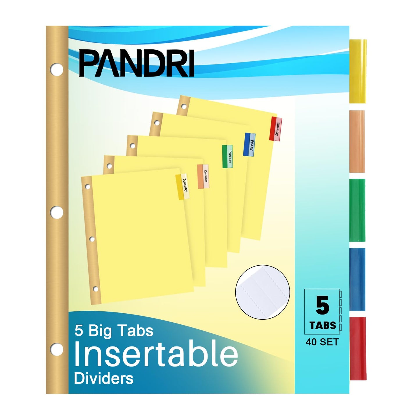 Binder Divider, PANDRI 200 Pack Binder Index Dividers with 5 Insertable Multicolor Big Tabs, Letter Size Paper Binder Divider for School Office Home Business