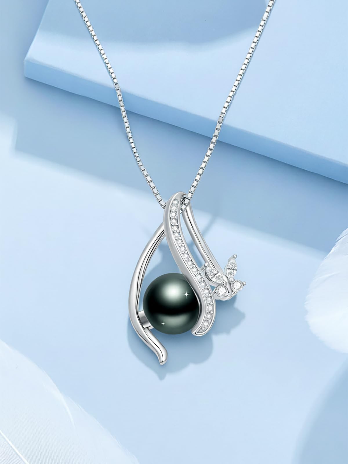 KANNSOAR Butterfly Tahitian Black Pearl Necklace 18K Gold-Plating Sterling Silver Jewelry Wedding Birthday Anniversary Valentines Day Christmas Mothers Day Gifts for Wife Women Mom Lover Girlfriend