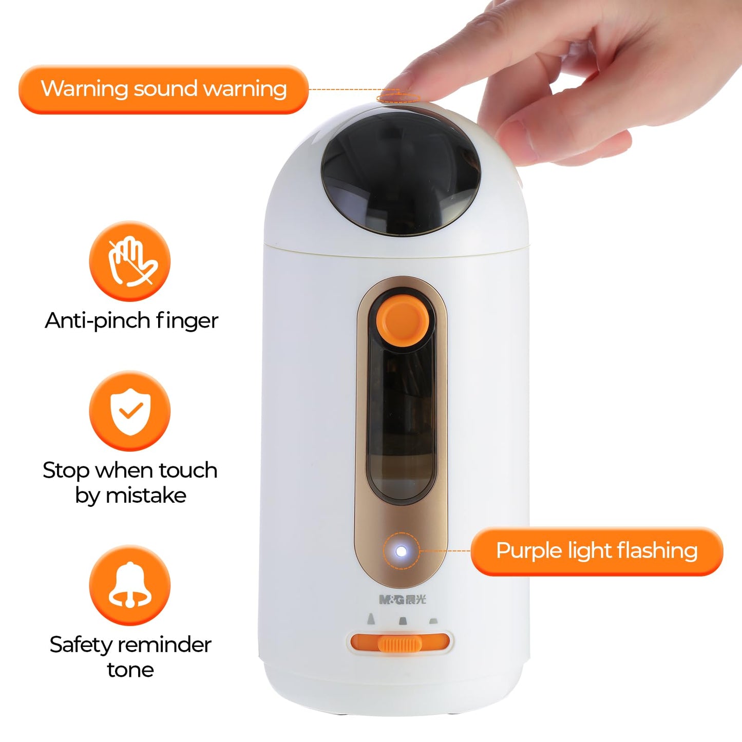 M&G Electric Pencil Sharpener for Colored Pencils 6.5-11mm, Fully Automatic Astronaut Design Pencil Sharpener, Auto In & Out Hands-Free, Rechargeable USB/Battery Operated, Home Classroom Office, White
